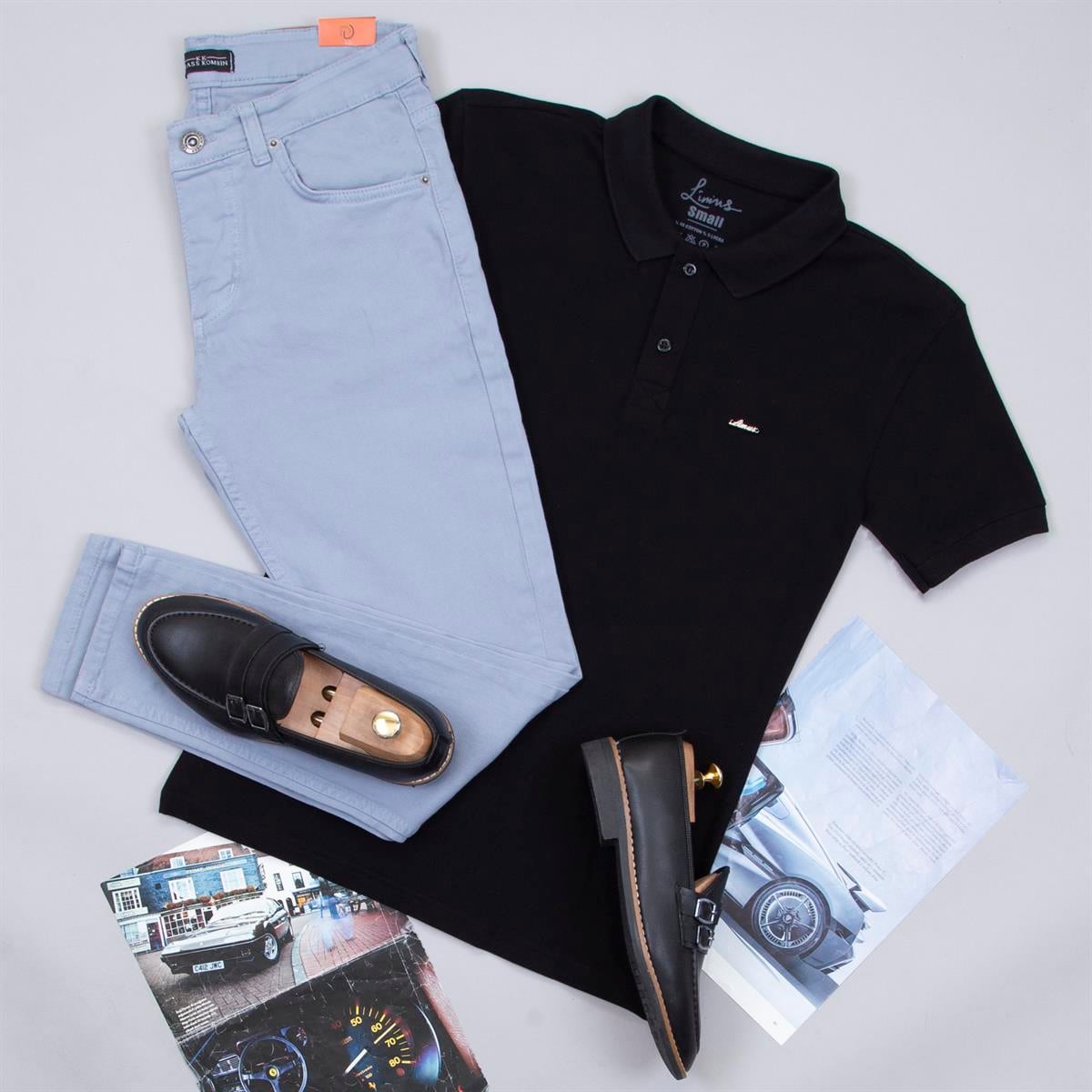 Siyah Polo Yaka Tişört Pantolon Ayakkabı Kombin