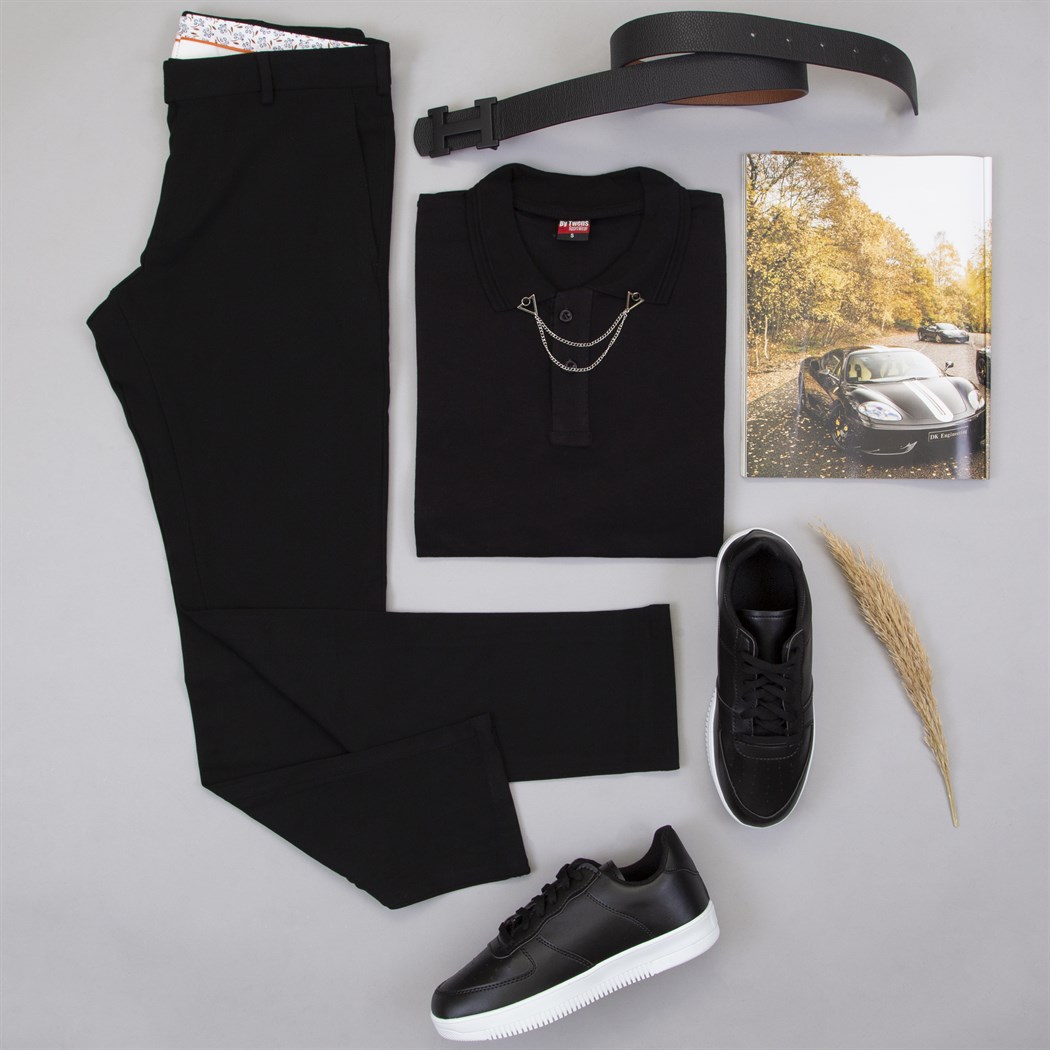 Siyah Polo Yaka Tişört Pantolon Ayakkabı Kombin