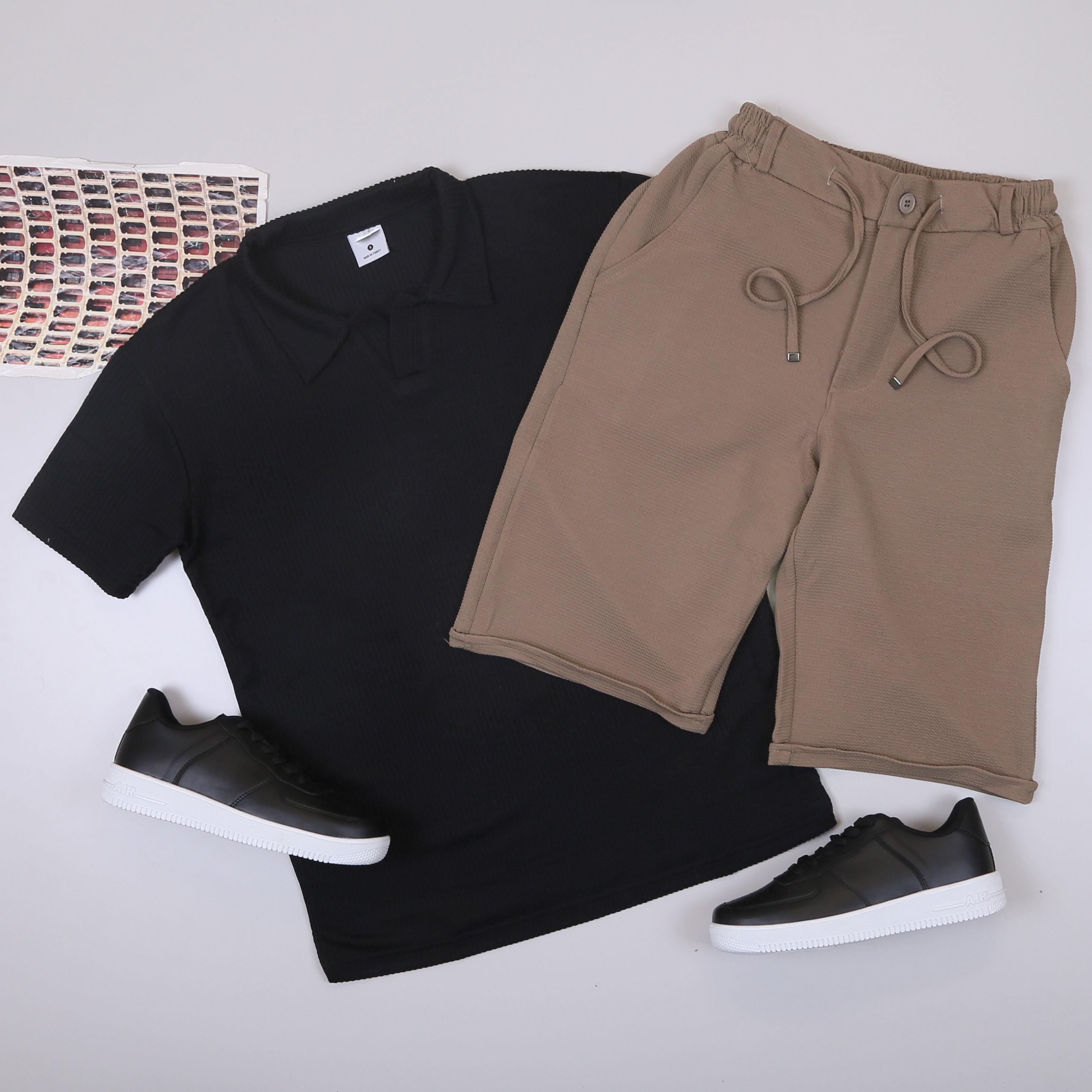 Siyah Polo Yaka Tişört Şort  Ayakkabı Kombin