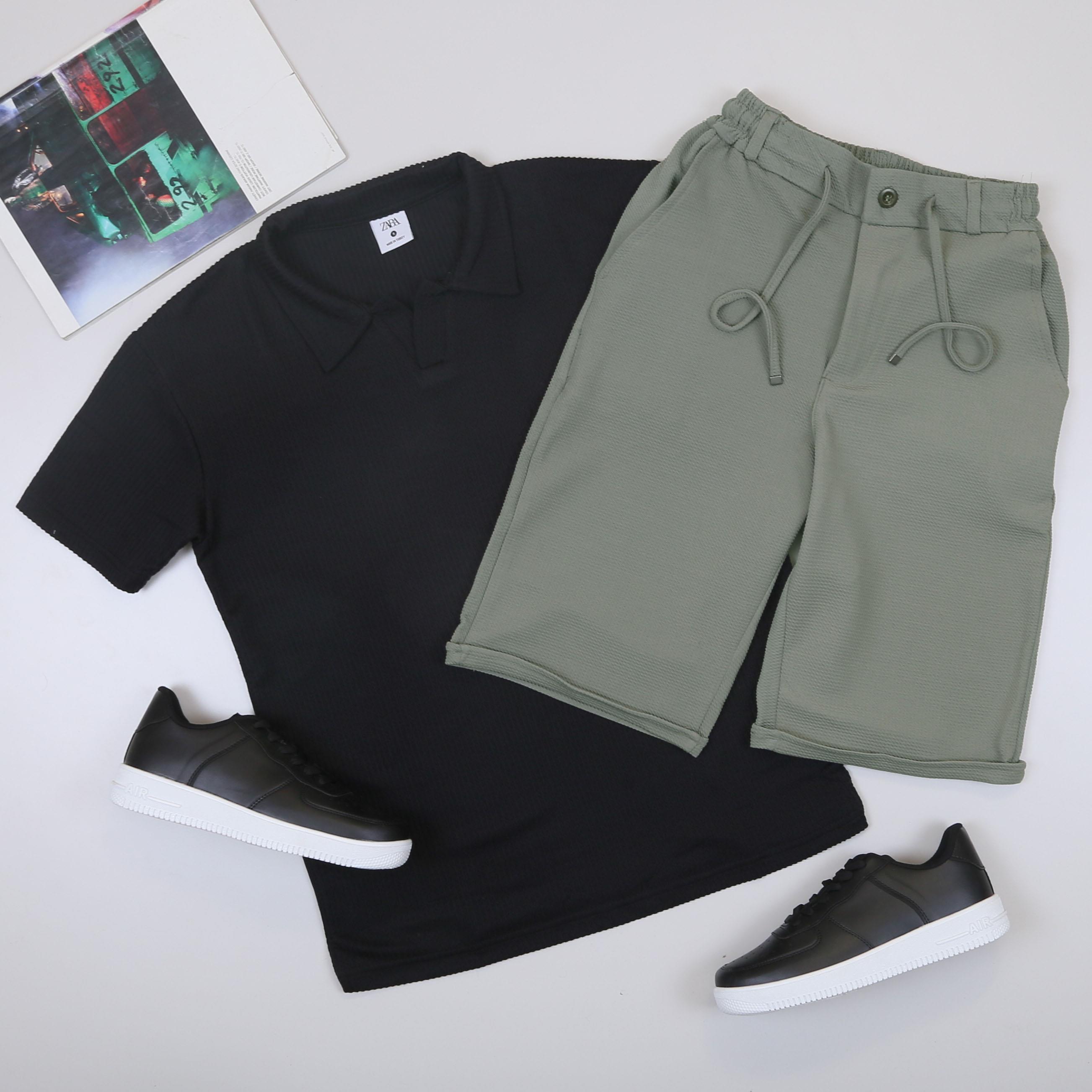 Siyah Polo Yaka Tişört Şort  Ayakkabı Kombin