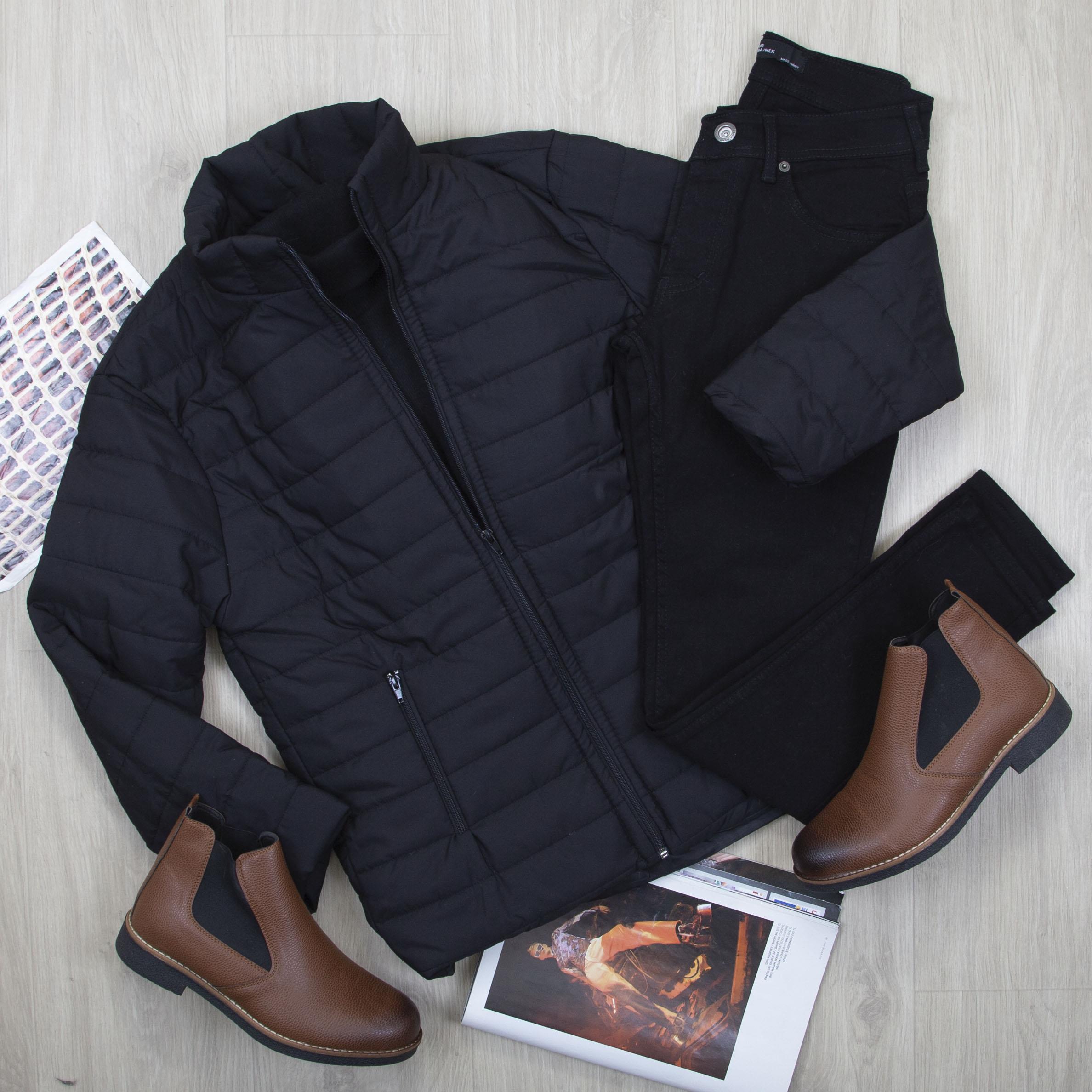 Siyah Şişme Mont Boğazlı Body Pantolon Bot Kombin