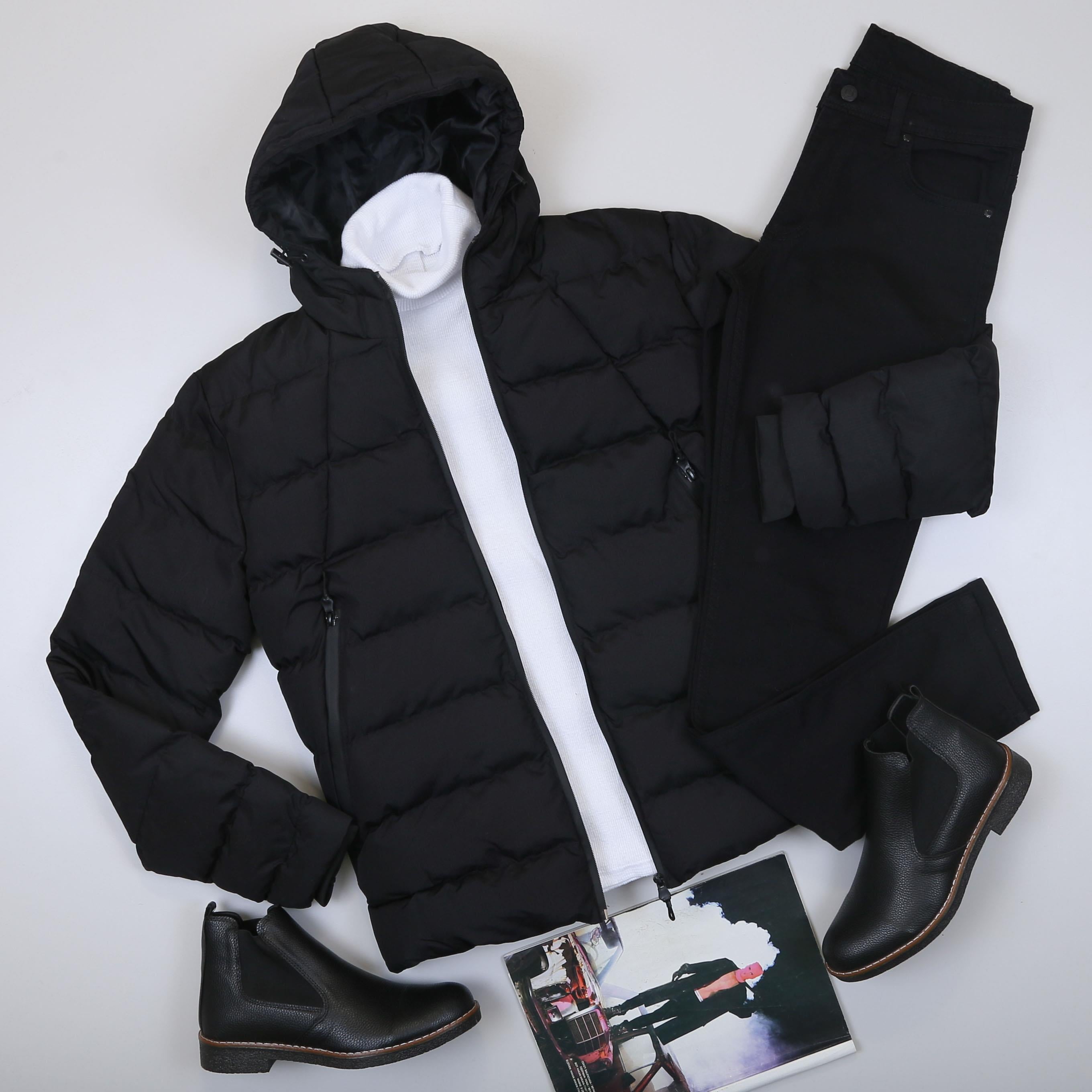 Siyah Şişme Mont Boğazlı Body Pantolon Bot Kombin