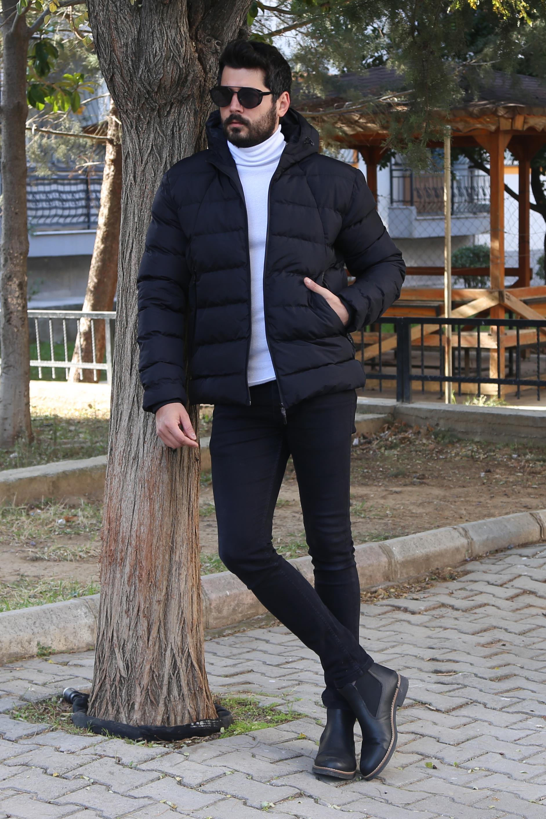 Siyah Şişme Mont Kombini