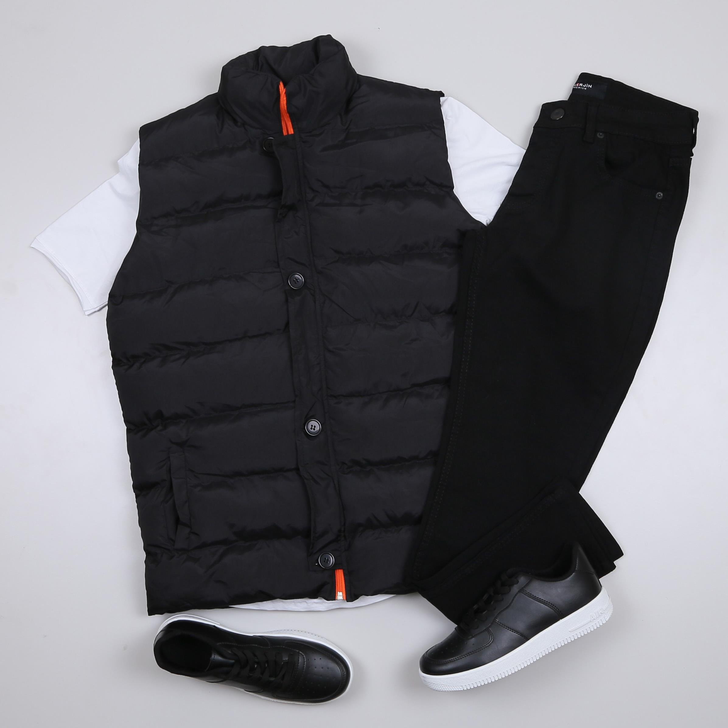 Siyah Şişme Yelek Basic Pantolon Ayakkabı Kombin