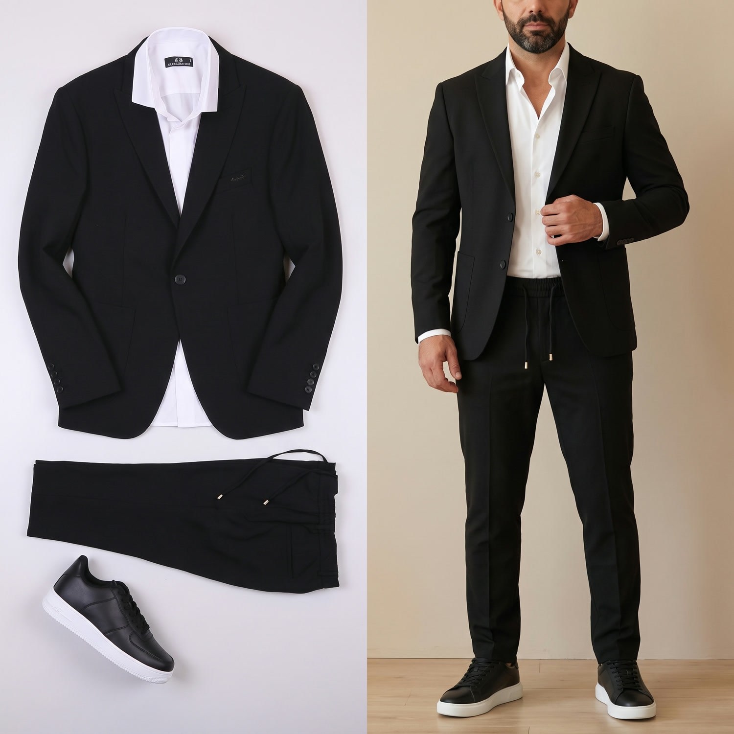 Siyah Spor Takım Elbise Kombini Erkek | Slim Fit Şık Günlük Set 