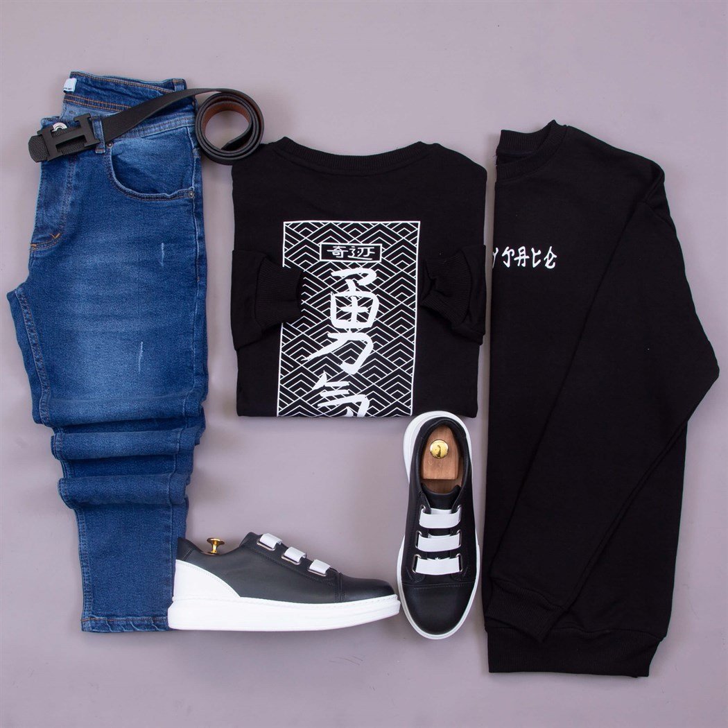 Siyah Sweat Pantolon Ayakkabı Kombin