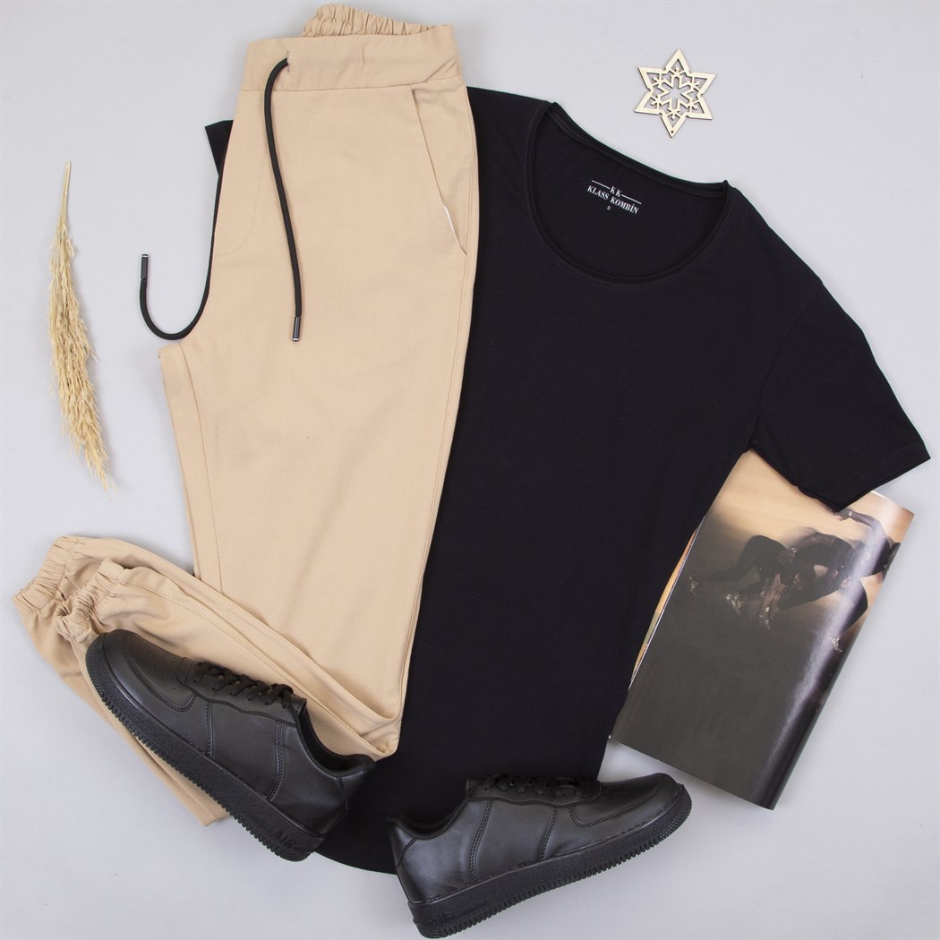 Siyah Tişört Jogger Pantolon Ayakkabı Kombin