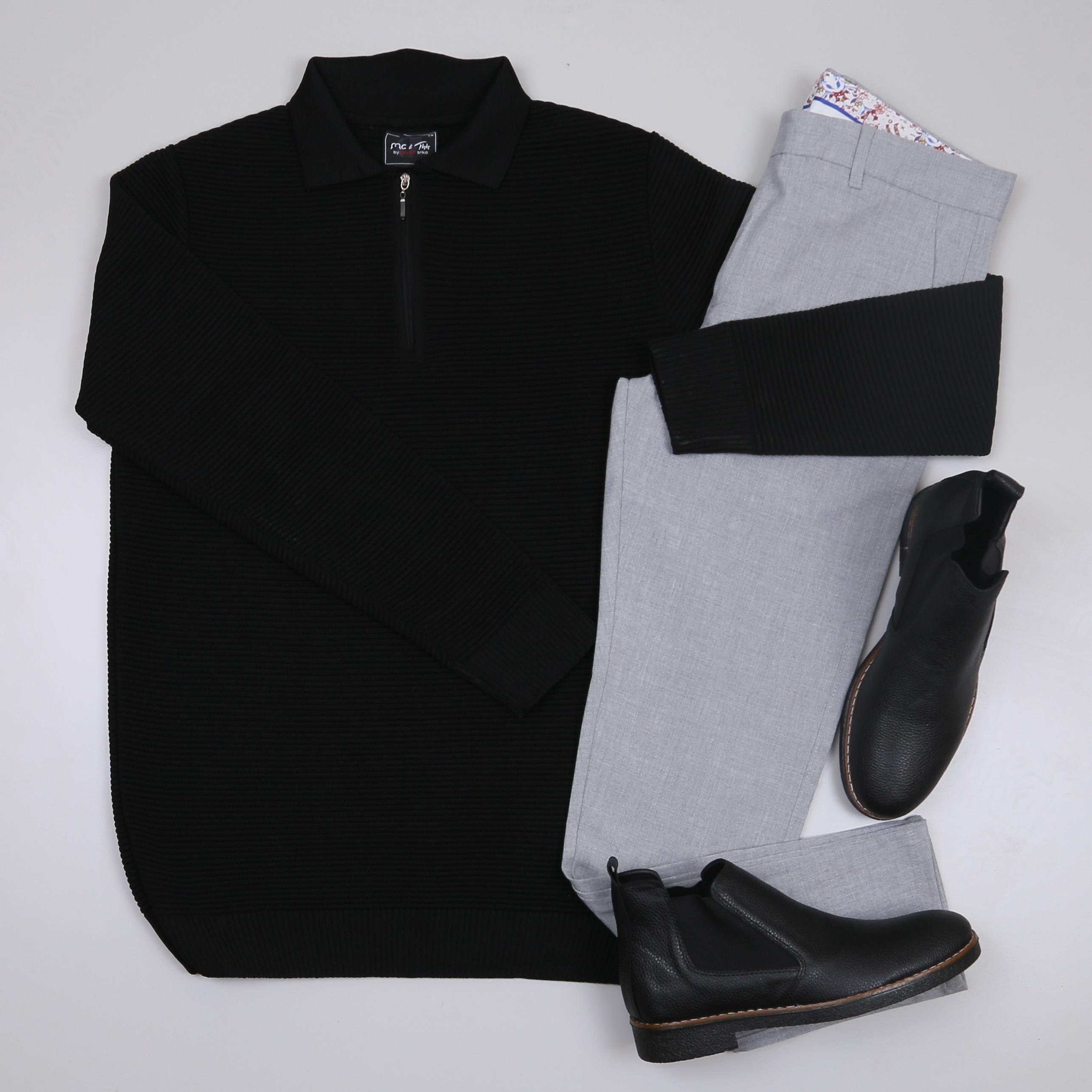 Siyah triko Kazak Gri  kumaş Pantolon