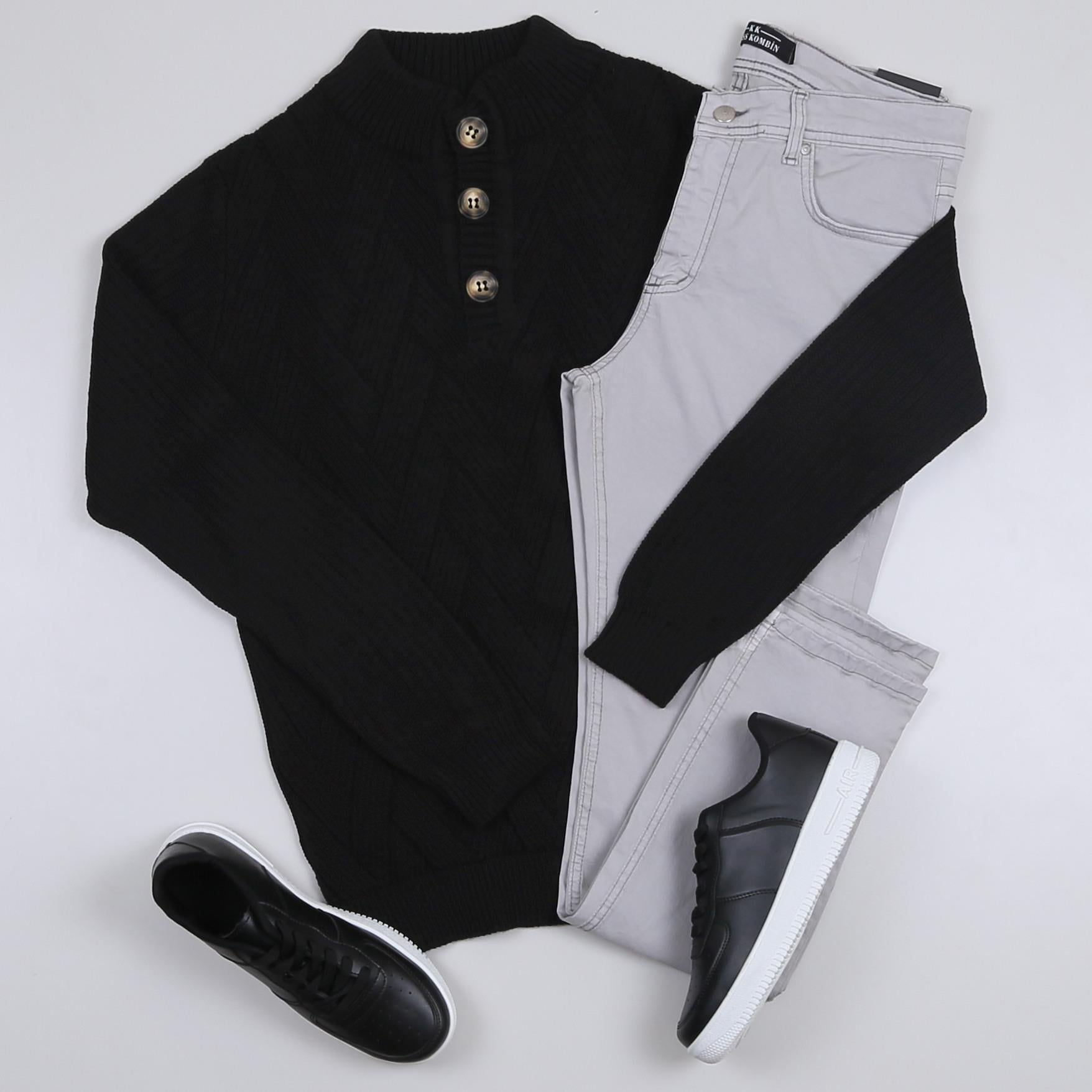 Siyah Triko Kazak Kot Pantolon Ayakkabı Kombini