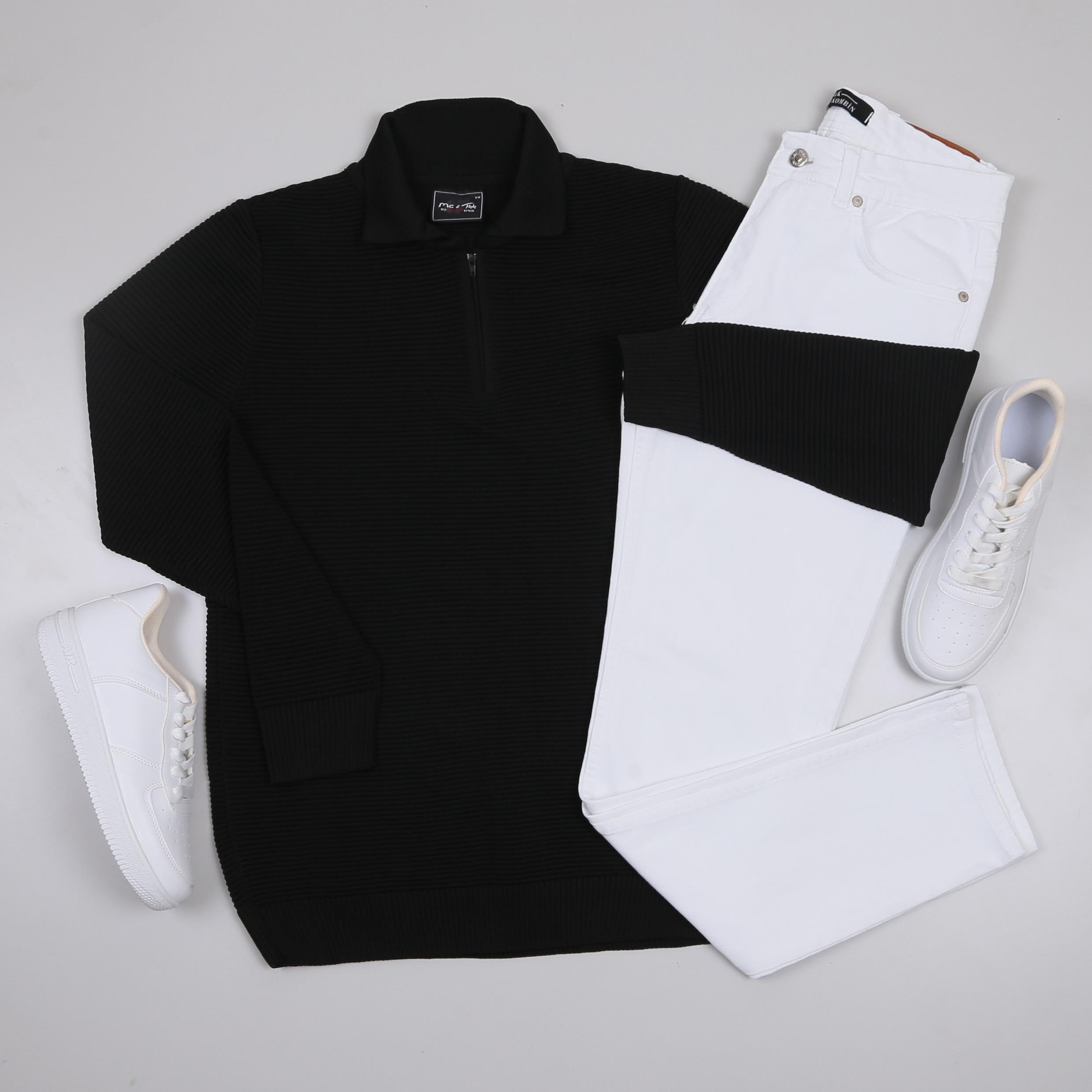 siyah triko polo yaka kombini