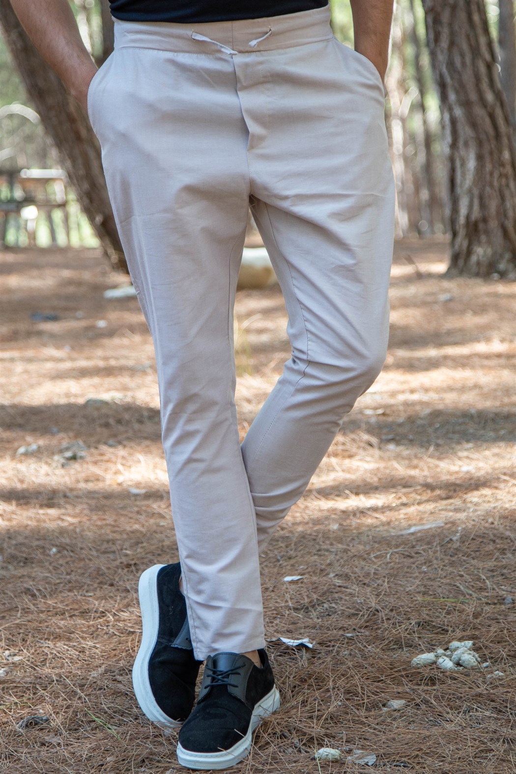 Slim fit bel lastikli düz paça taş jogger