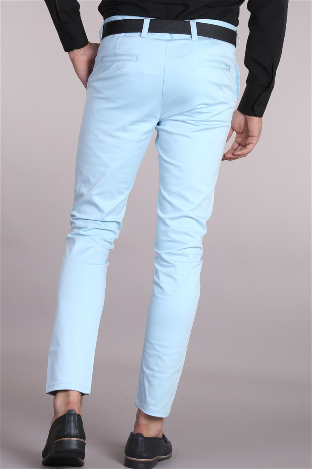 Likralı yan cep detaylı buz mavisi kumaş pantolon
