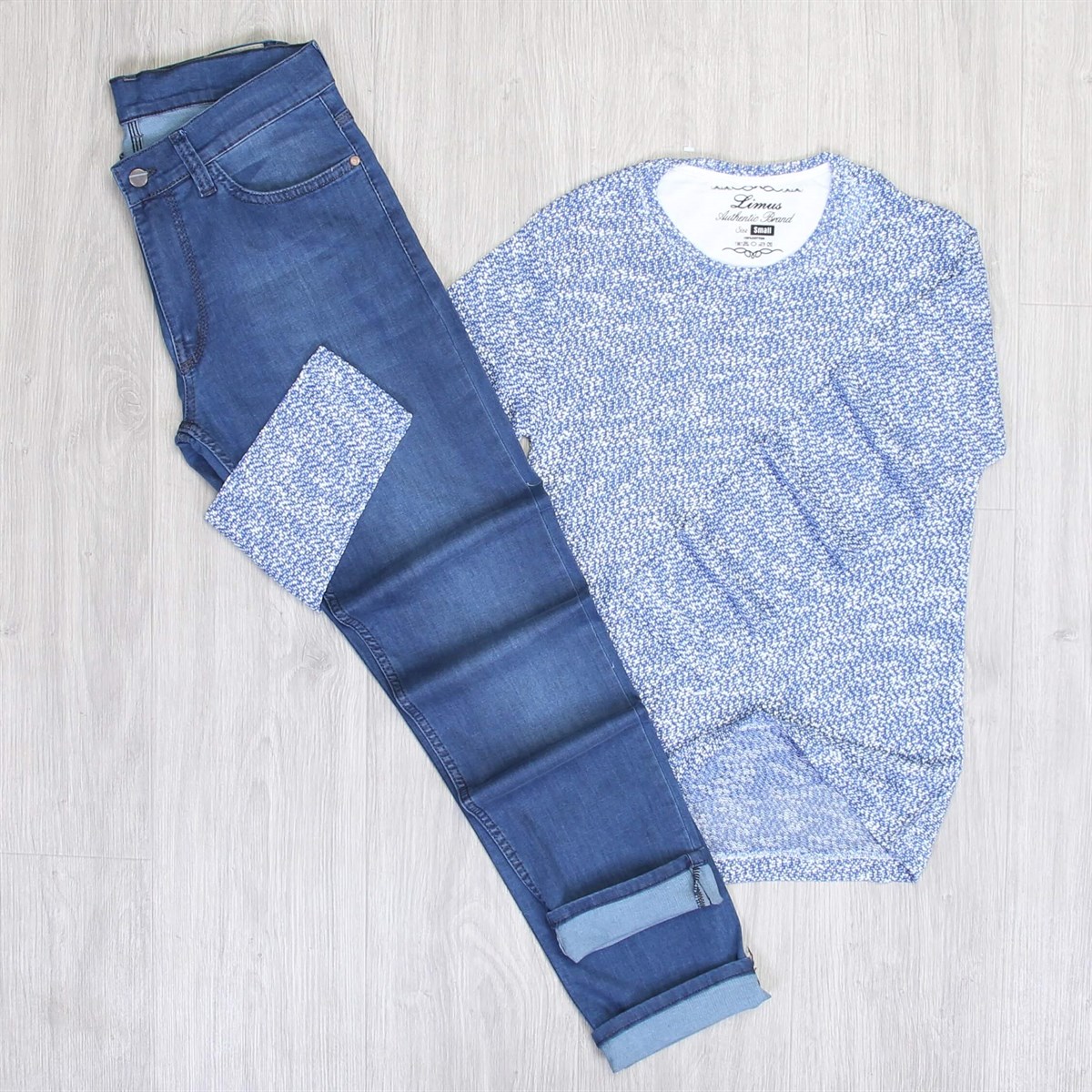 Slim Fit Mavi Sweat Kot Kombini