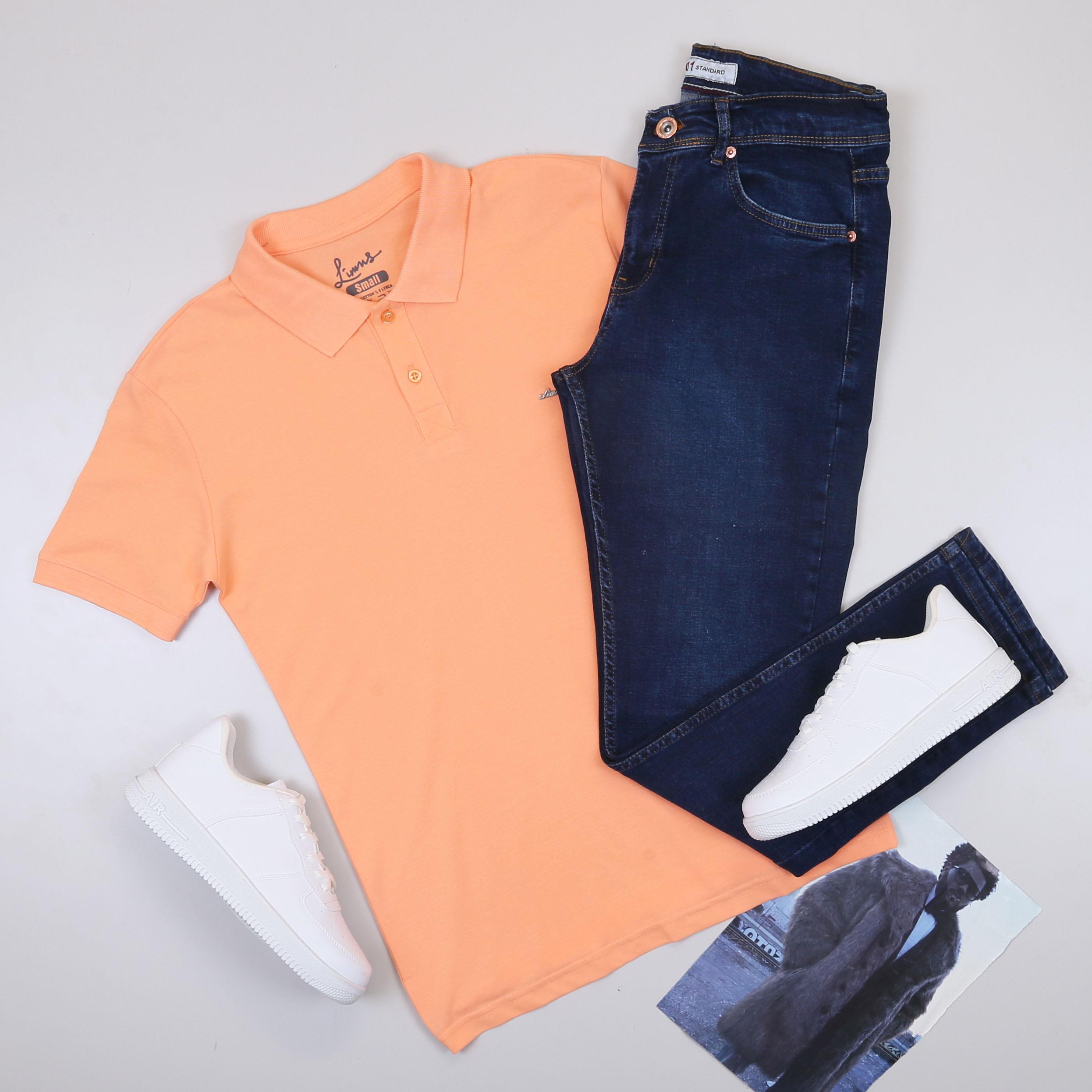 Somon Polo Yaka Tişört Pantolon Ayakkabı Kombin