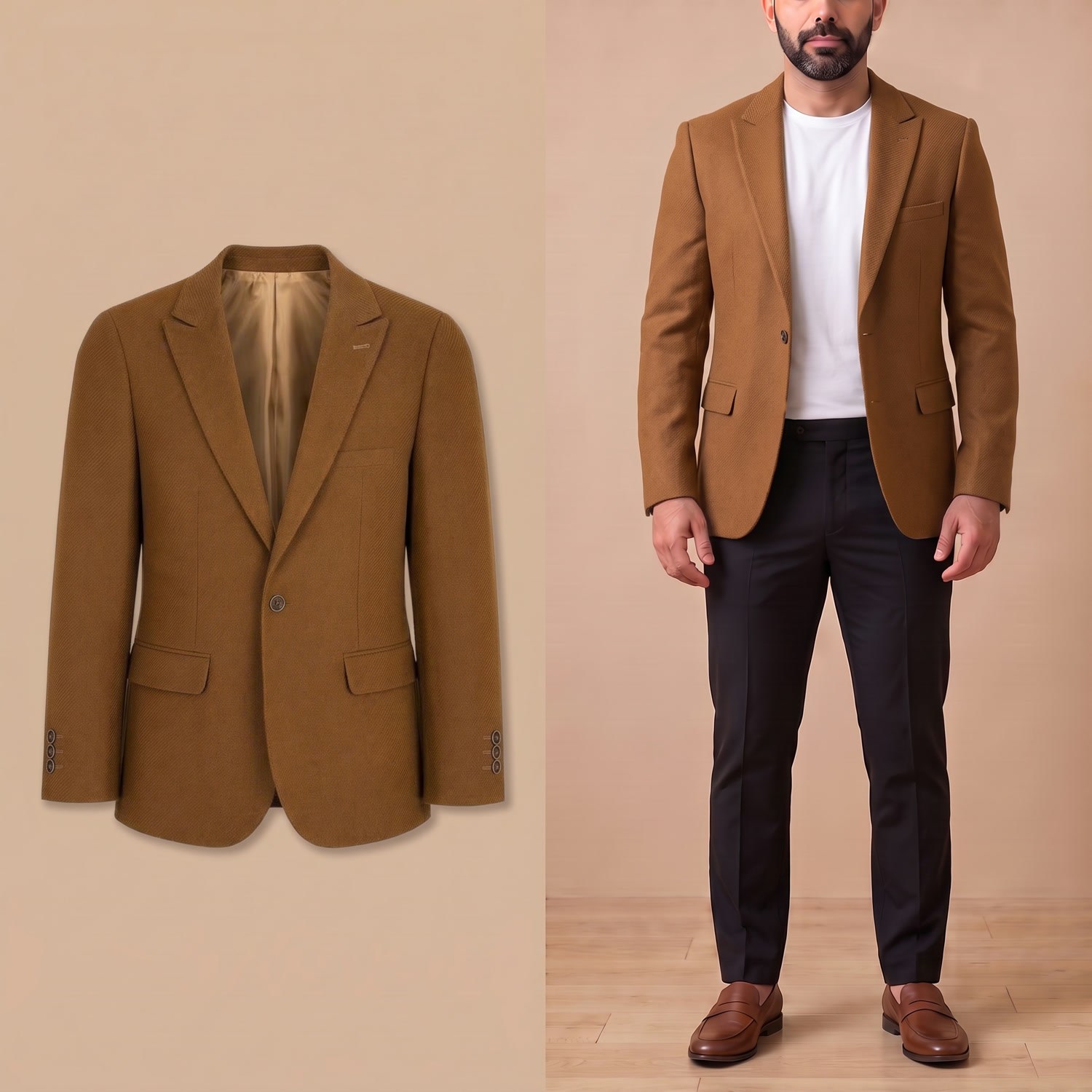 Taba Blazer Tek Ceket Erkek | Slim Fit Modern Şık Ceket