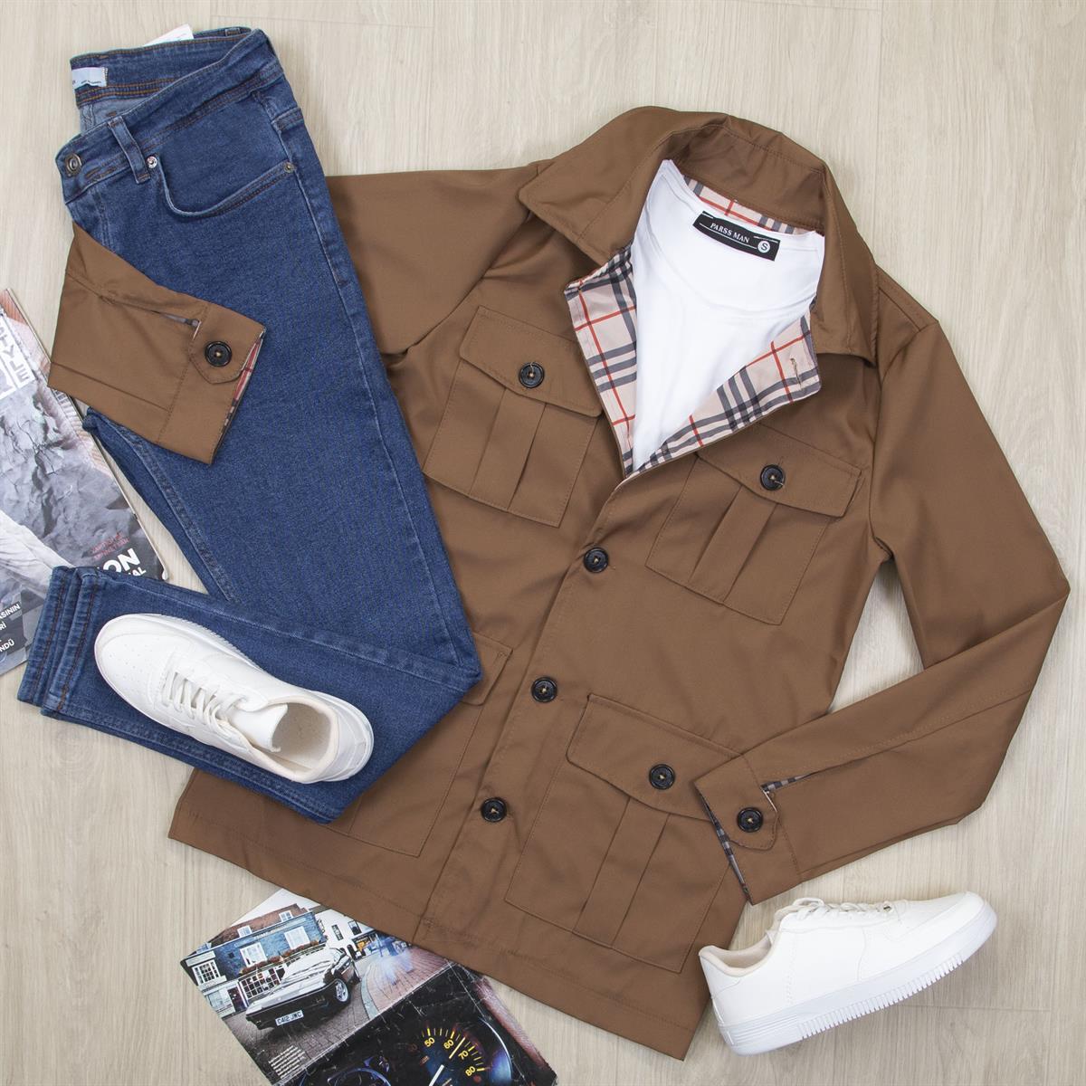 Taba Ceket Tişört Pantolon Ayakkabı Kombin