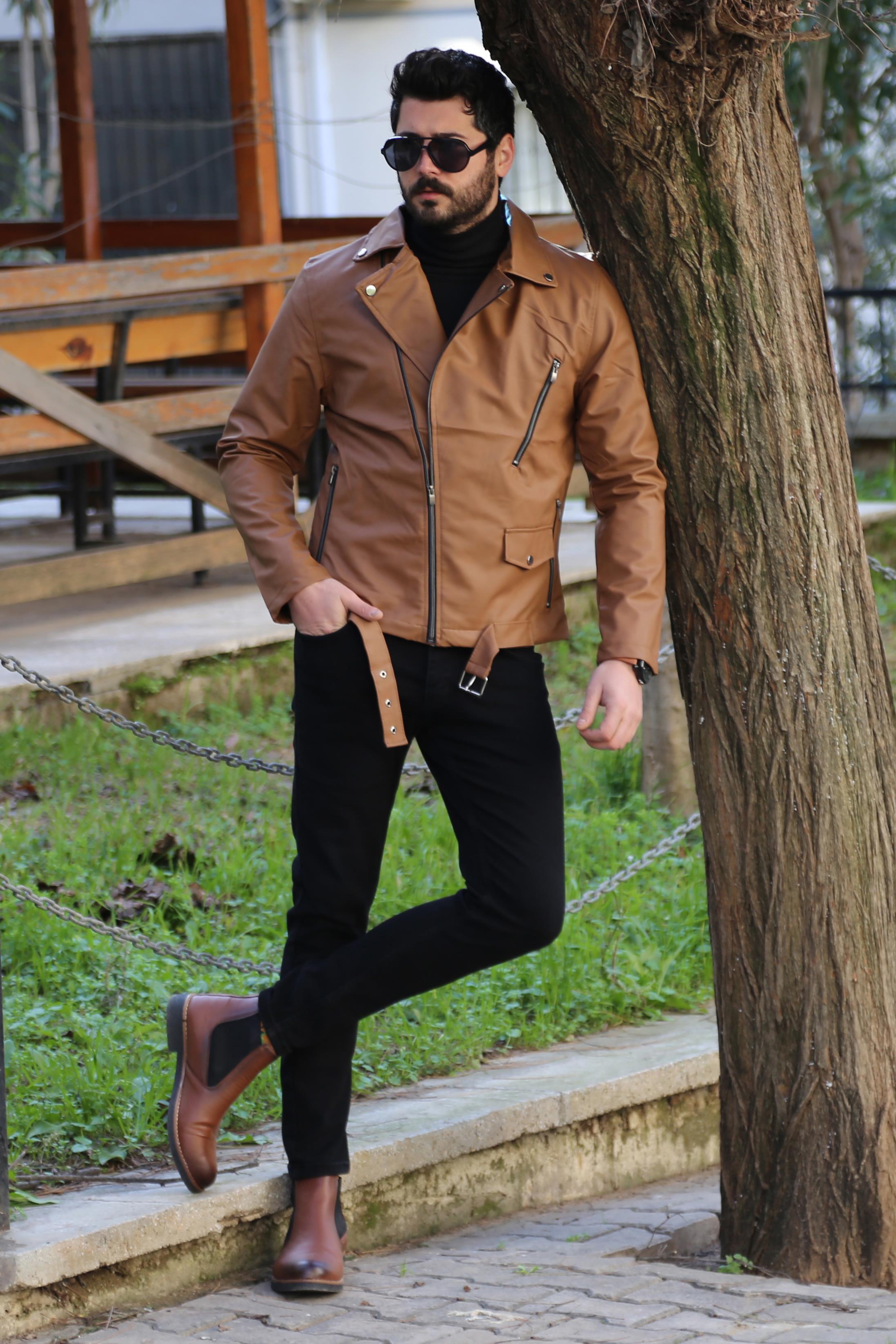 Taba Deri Ceket Kombini