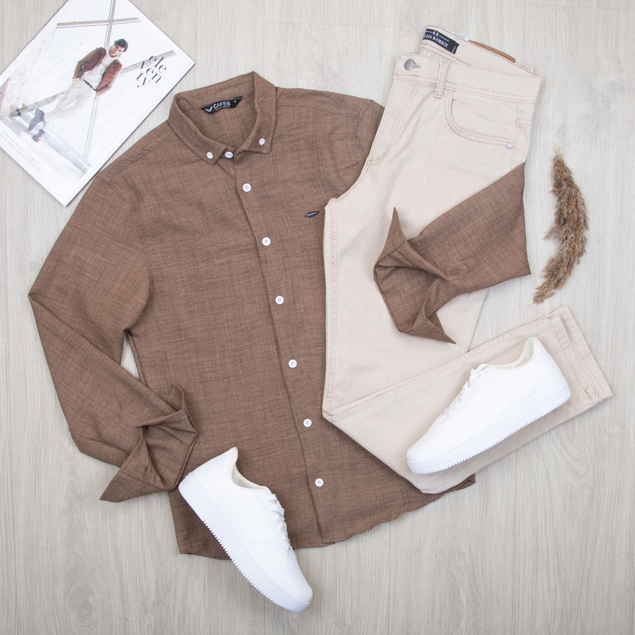 Taba Gömlek Pantolon Ayakkabı Kombin