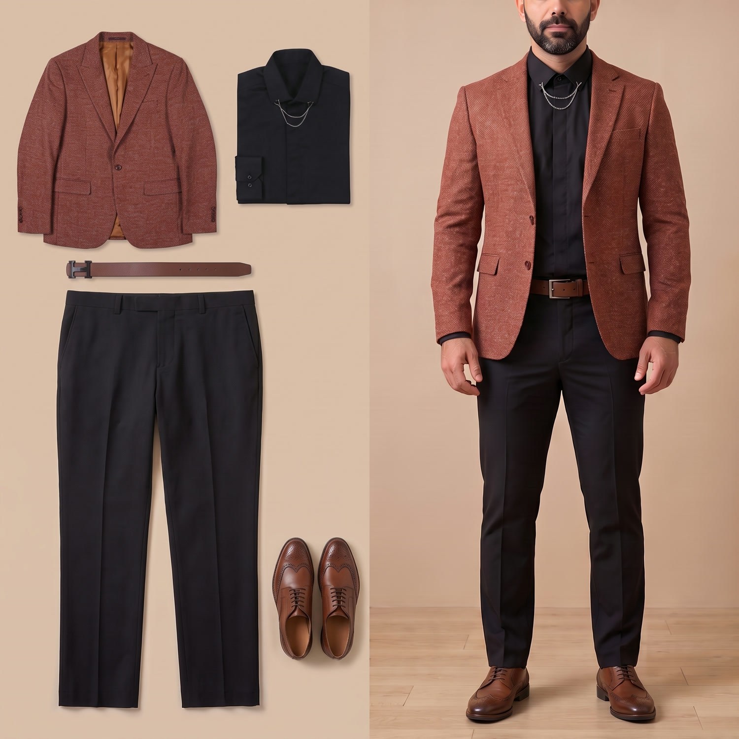 Taba Kırçıllı Blazer Ceket Kombini