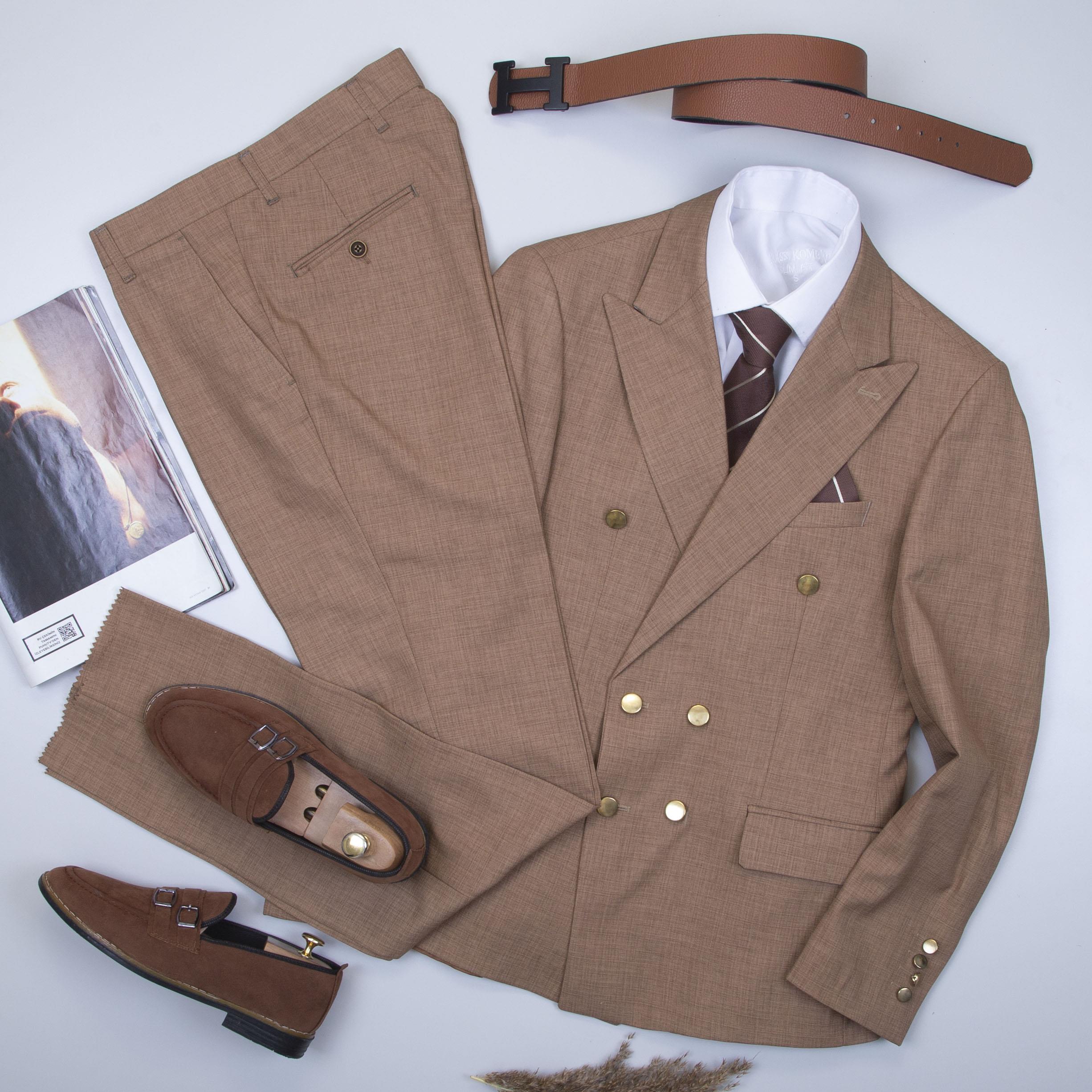 Taba Kruvaze Takım Elbise Kombini