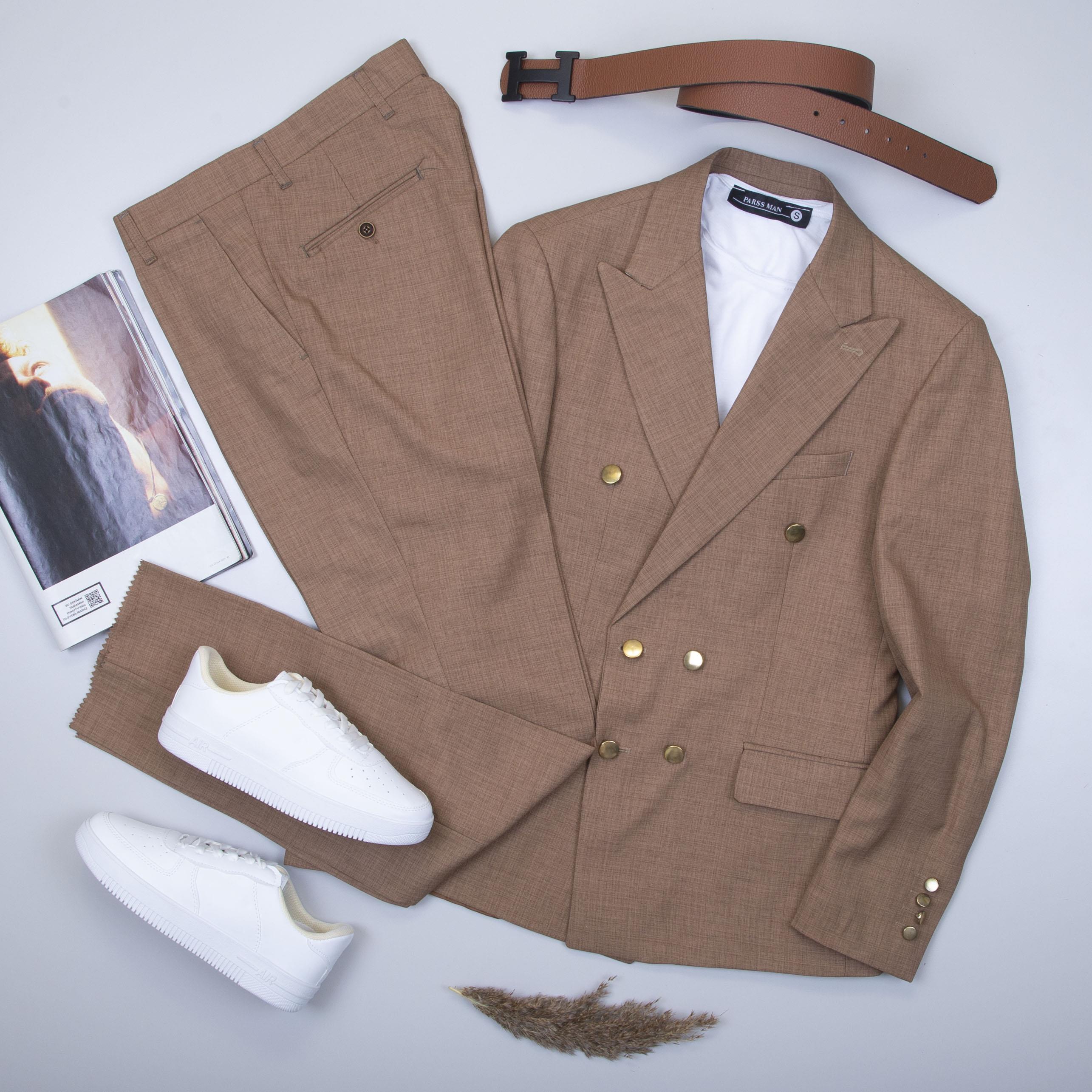 Taba Kruvaze Takım Elbise Kombini