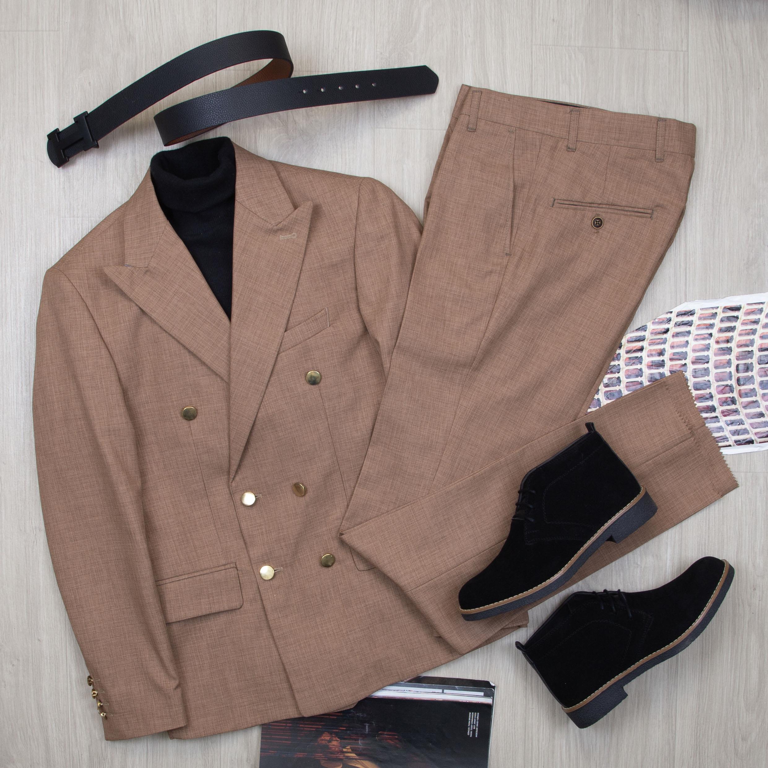 Taba Kruvaze Takım Elbise Kombini