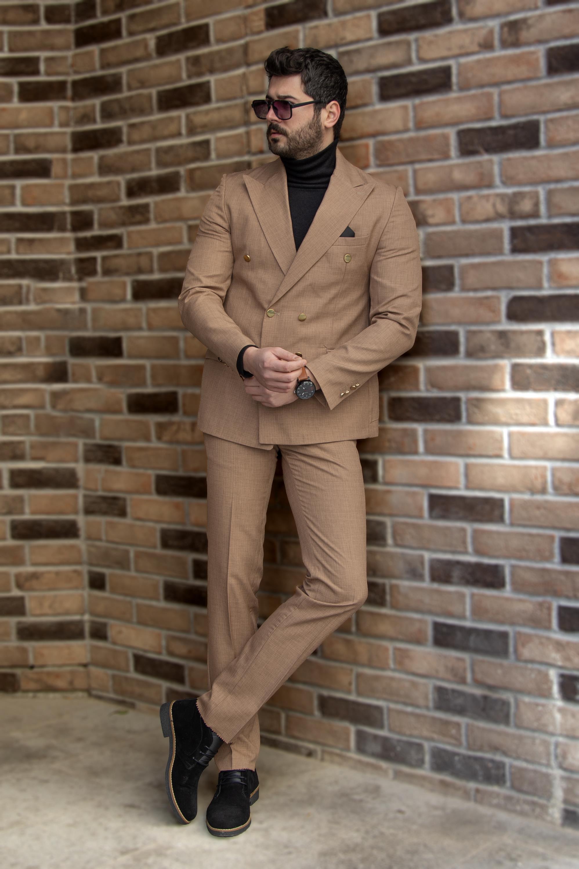 Taba Kruvaze Takım Elbise Kombini