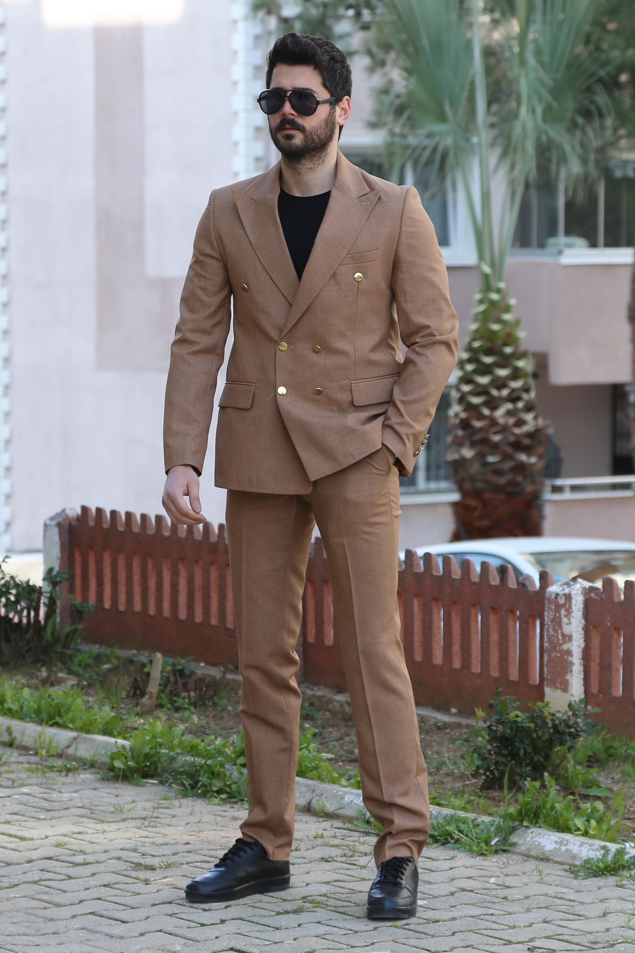 Taba Kruvaze Takım Elbise Kombini