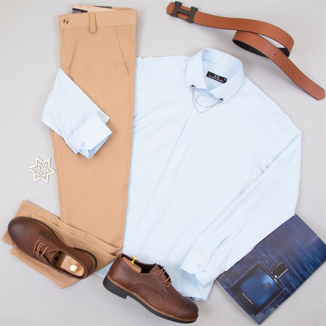 Taba Kumaş Pantolon Gömlek Ayakkabı Kombin