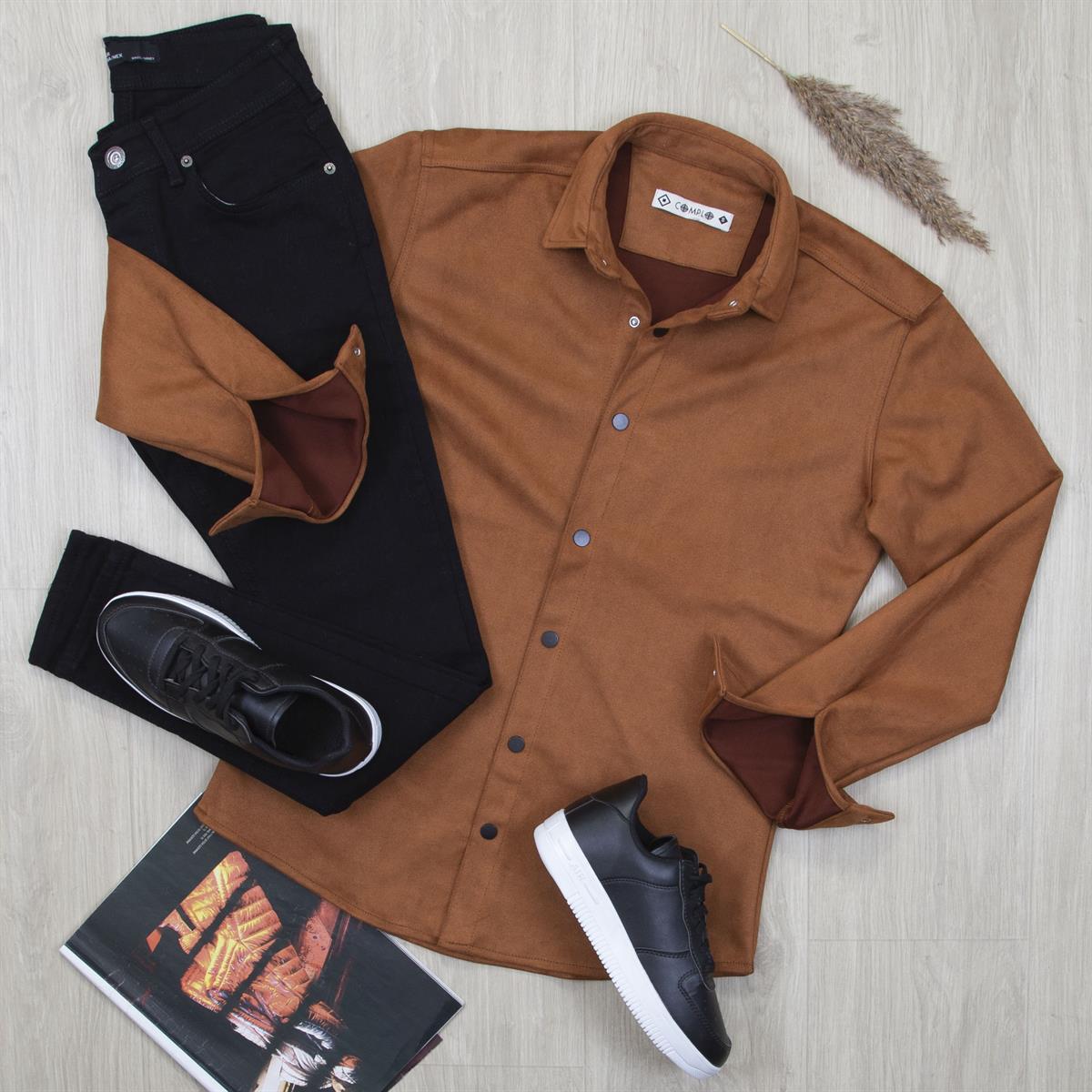 Taba Nubuk Gömlek Pantolon Ayakkabı Kombin