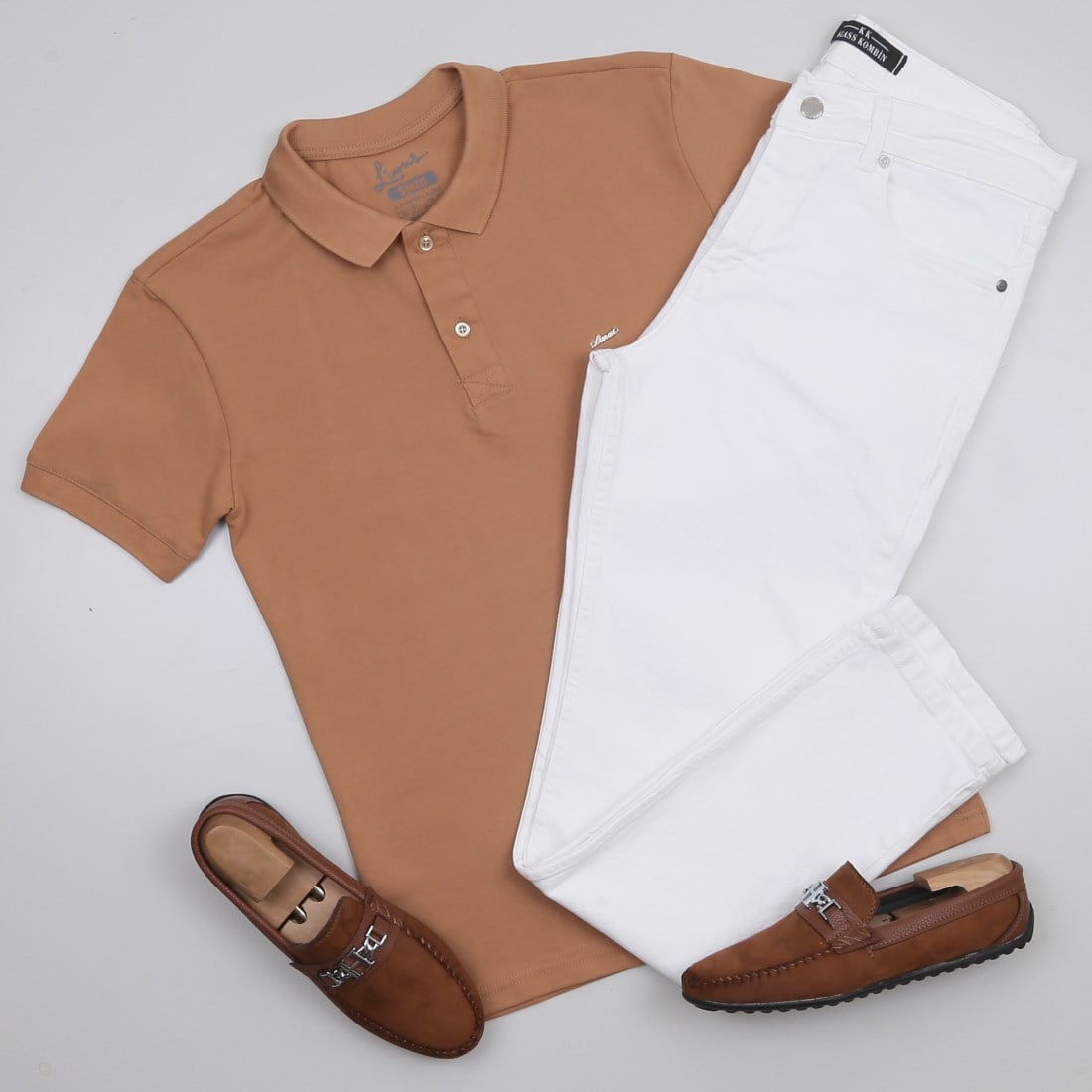 Taba Polo Yaka Tişört Kot Pantolon Kombini Erkek | Slim Fit Şık Günlük Set