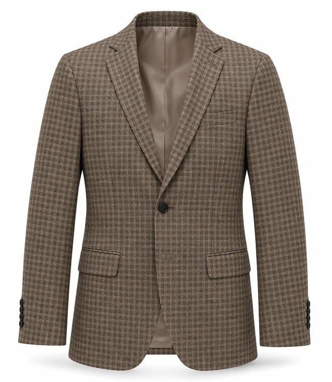 Taş Rengi Ekoseli Tek Ceket