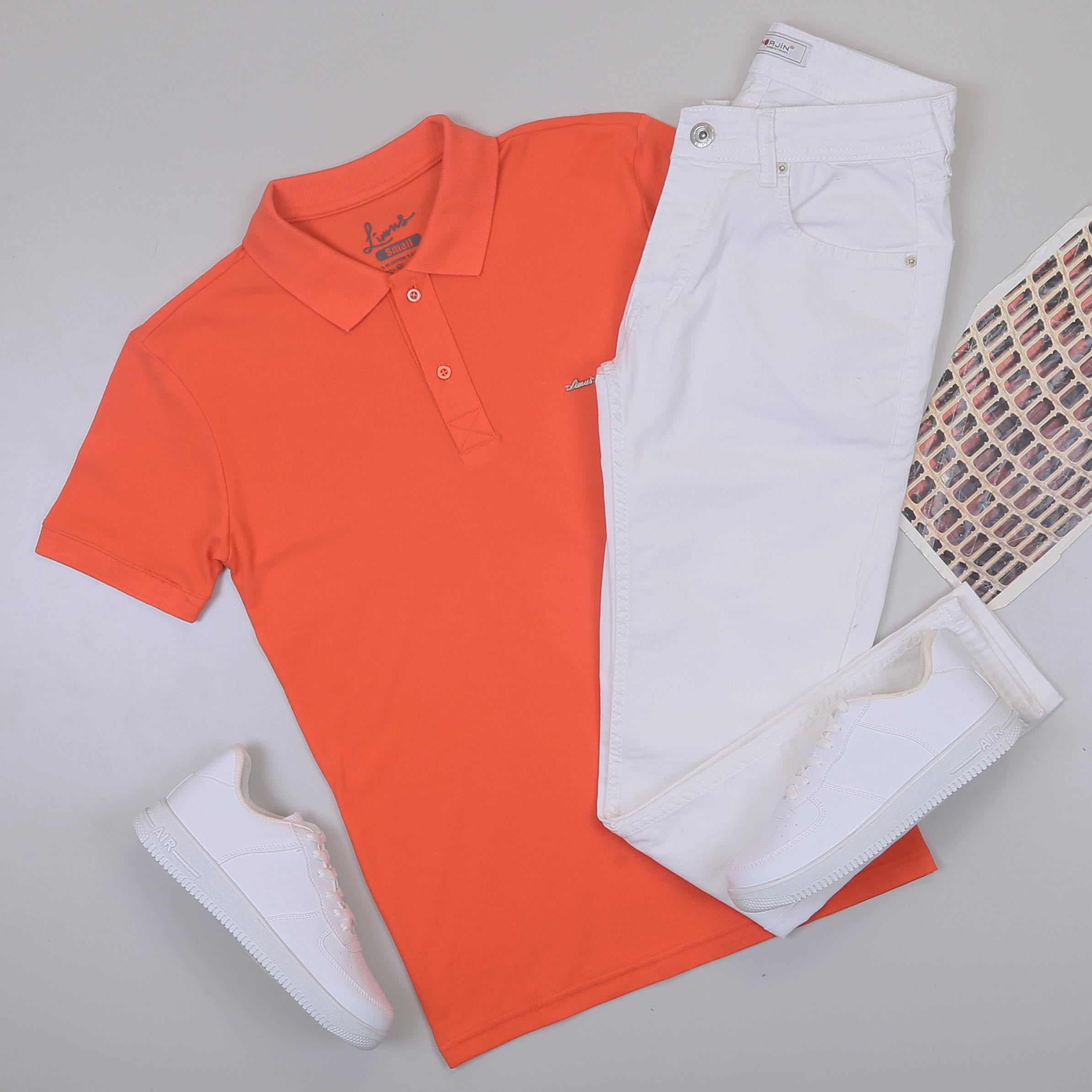 Turuncu Polo Yaka Tişört Pantolon Ayakkabı Kombin