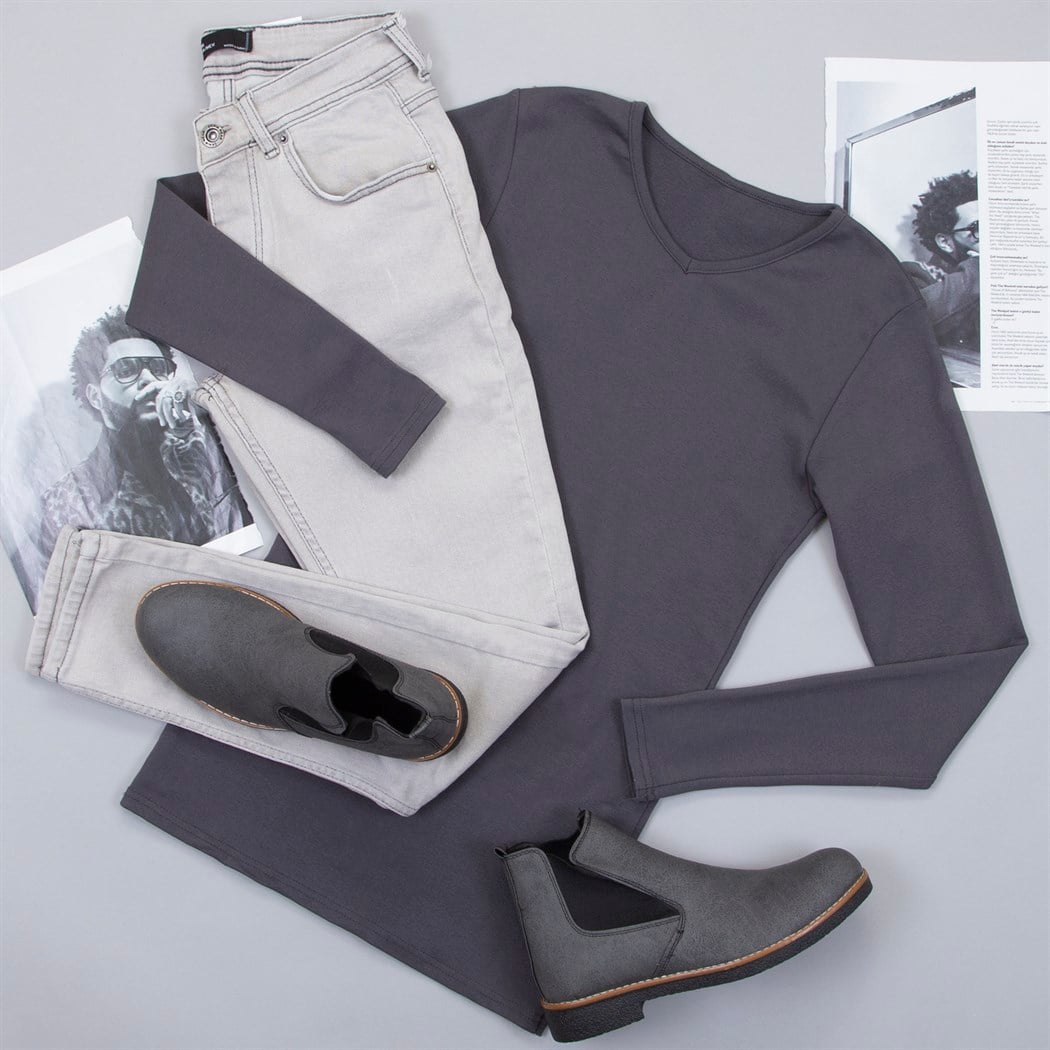 Uzun Kollu Füme Body Pantolon Bot Kombin