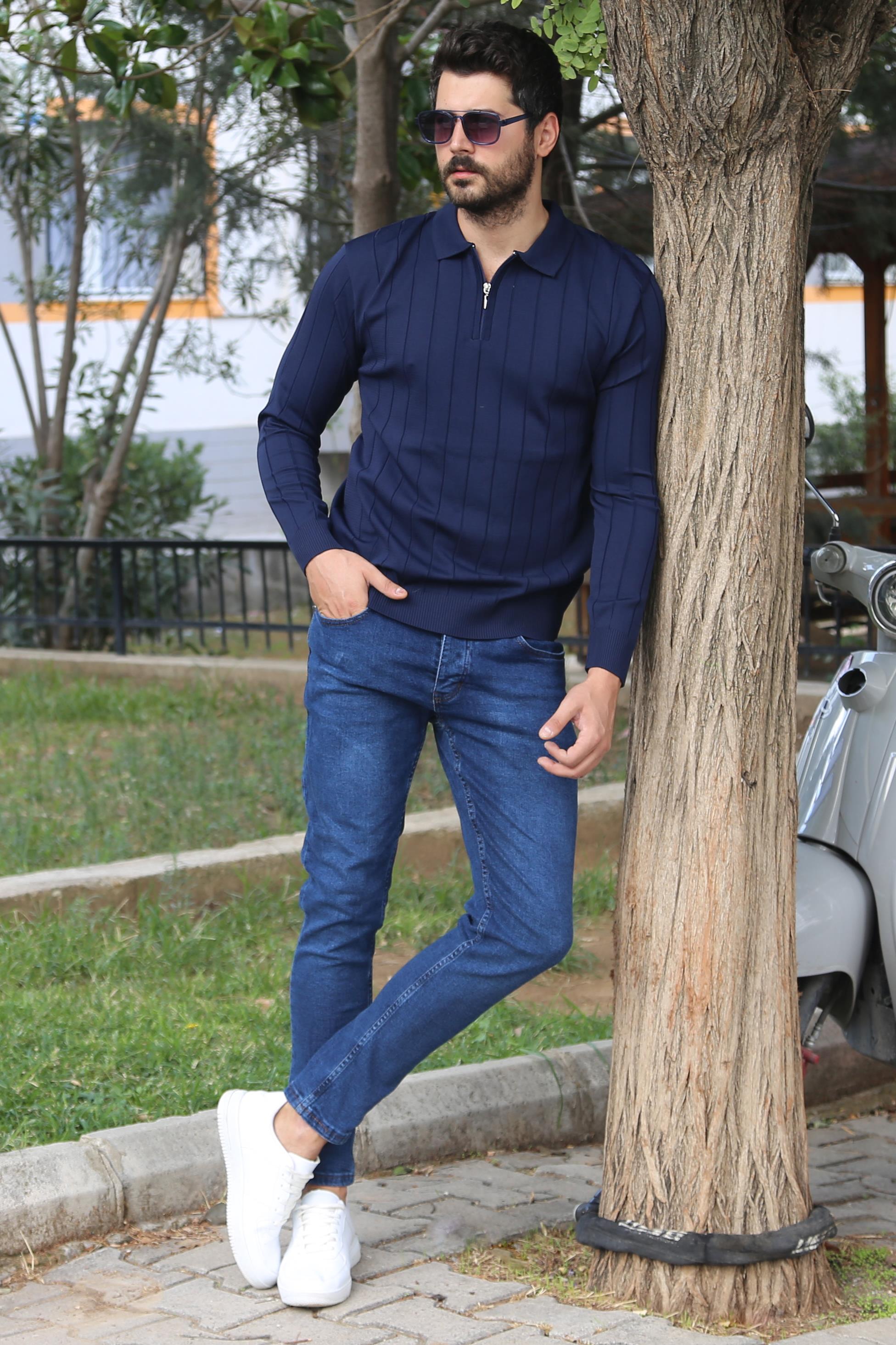 Uzun Kollu Polo Yaka Triko Kombini