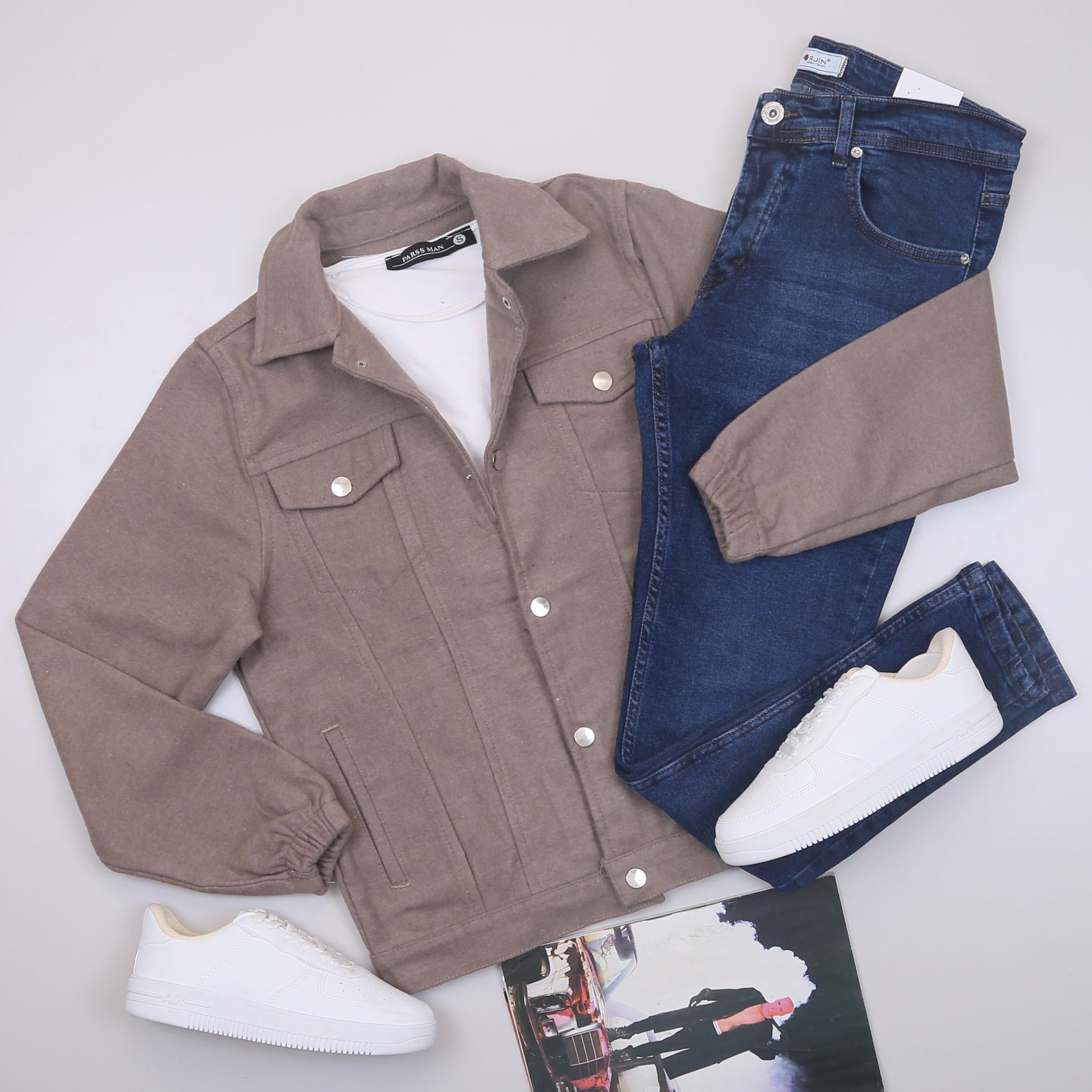 Vizon Kaşe Ceket Tişört Pantolon Ayakkabı Kombin