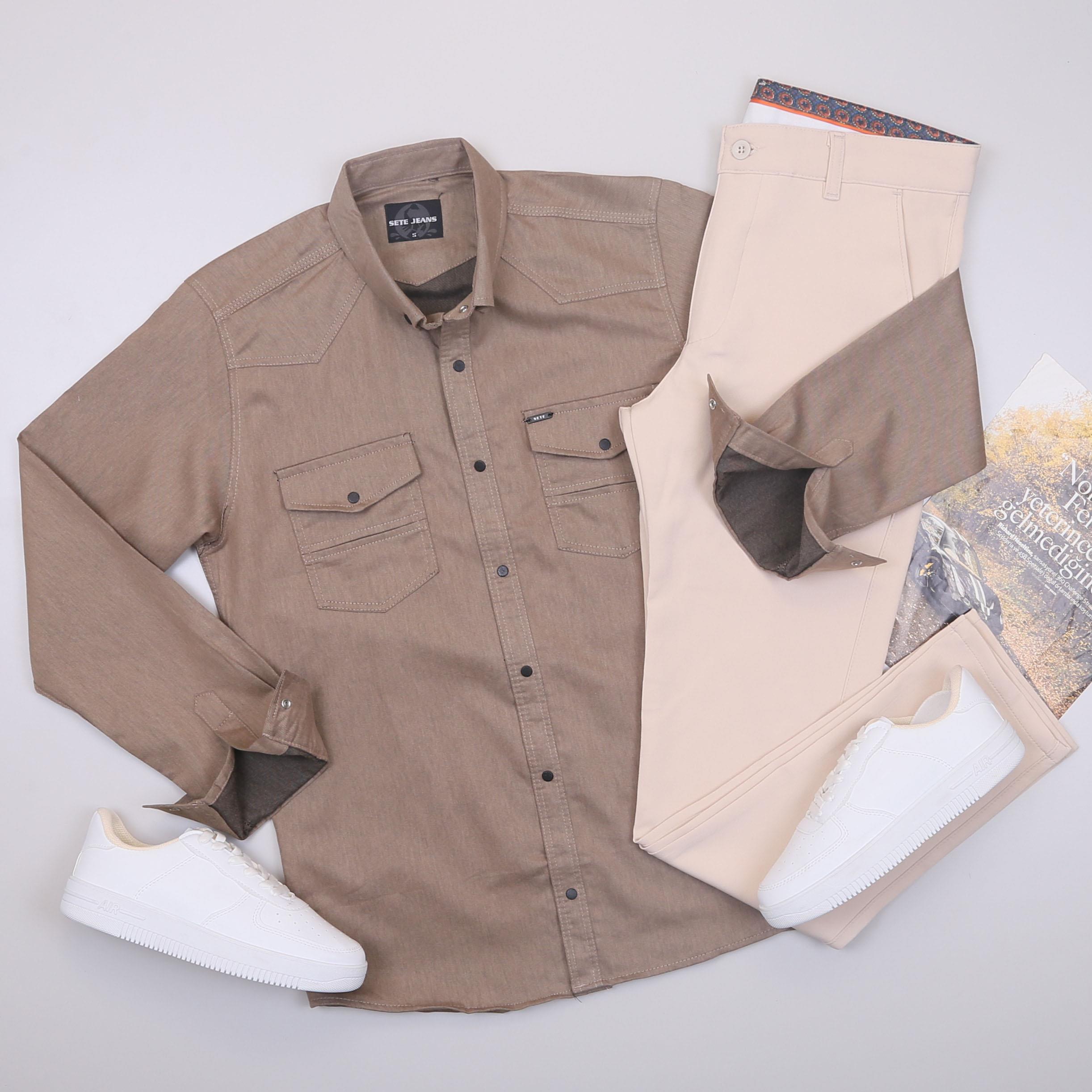 Vizon Pamuklu Kot Gömlek Tişört Pantolon Ayakkabı Kombin