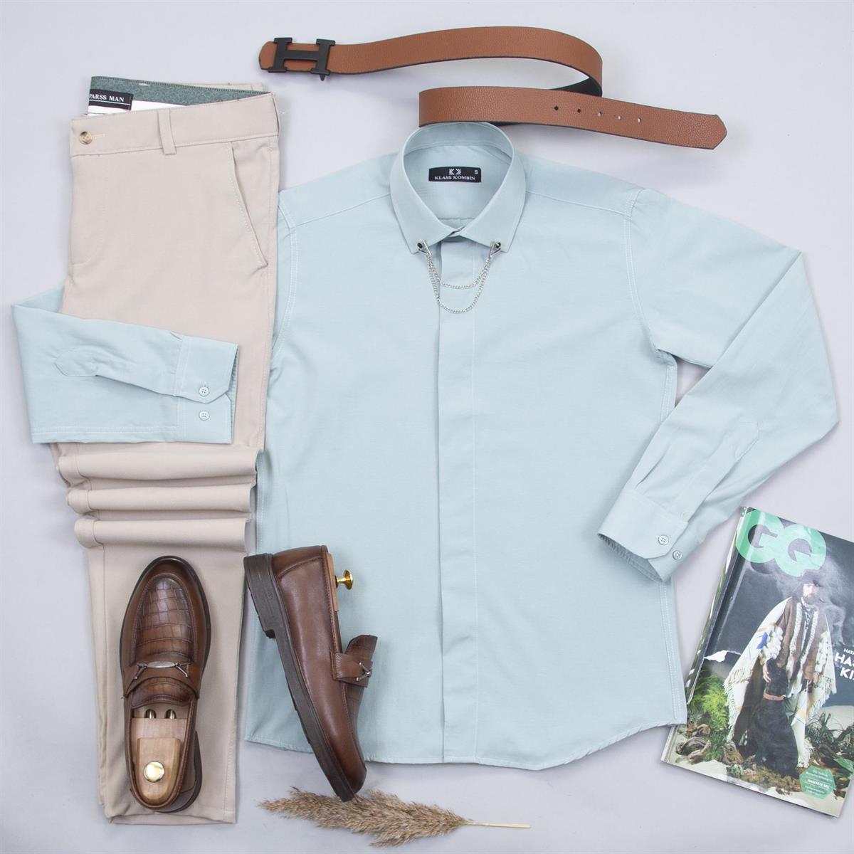 Yeşil Gömlek Pantolon Ayakkabı Kombin