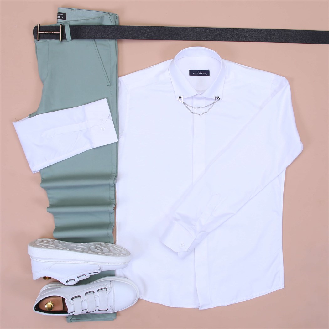 Yeşil Pantolon Gömlek Ayakkabı Kombini