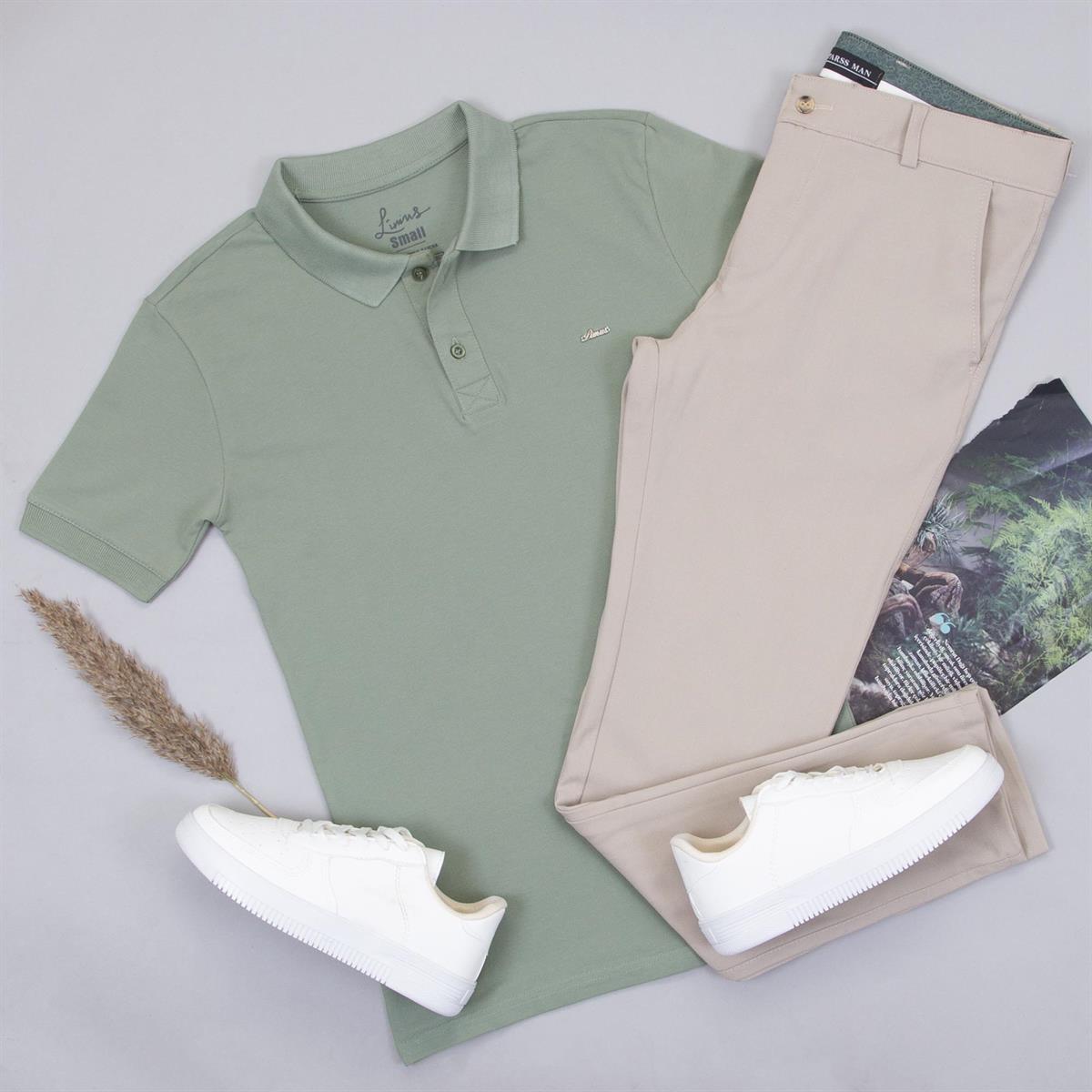 Yeşil Polo Yaka Tişört Pantolon Ayakkabı Kombin