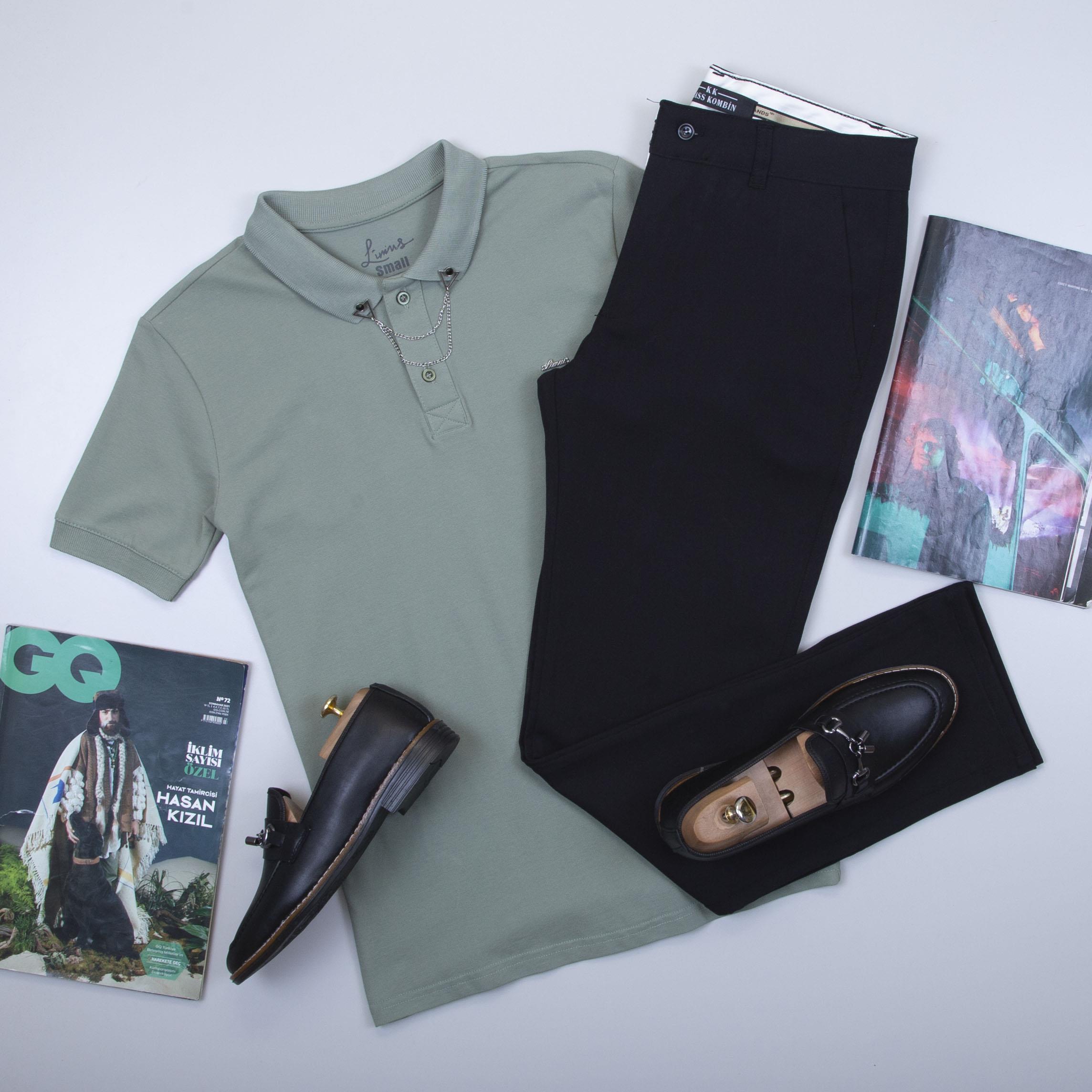 Yeşil Polo Yaka Tişört Pantolon Ayakkabı Kombin