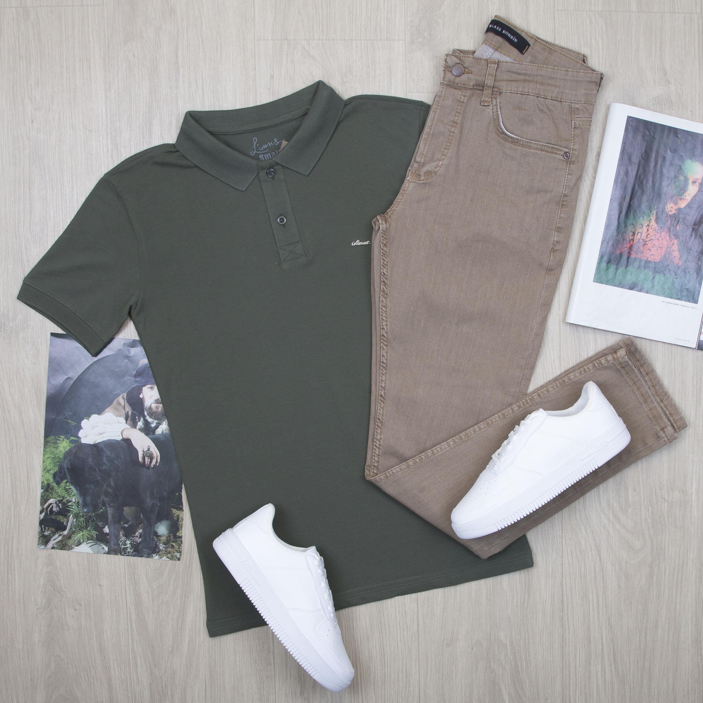 Yeşil Polo Yaka Tişört Pantolon Ayakkabı Kombin