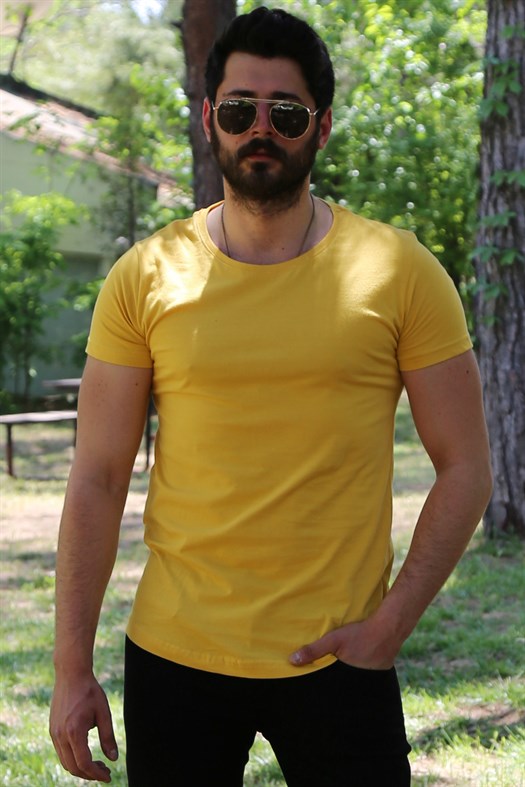 Sarı Oval Kesim Basic Tişört