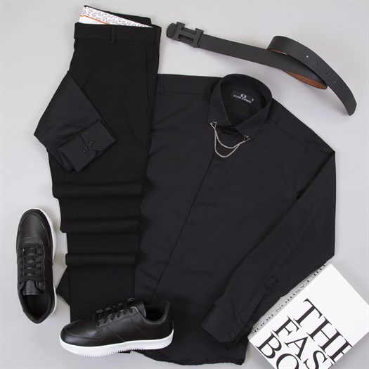Siyah Kumaş Pantolon Gömlek Ayakkabı Kombin