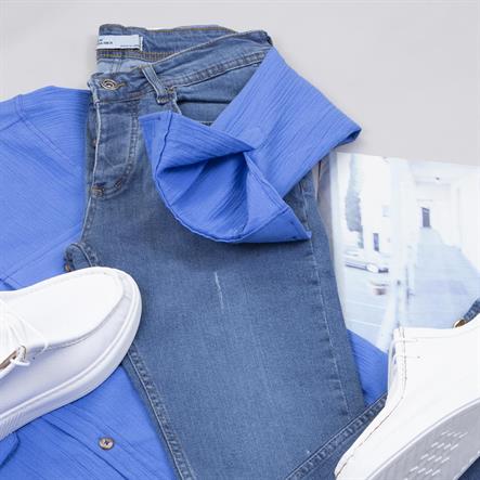 Mavi Spor Gömlek Pantolon Ayakkabı Kombin