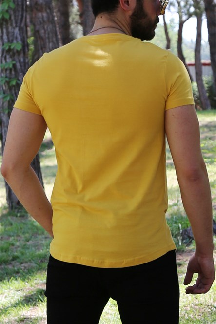 Sarı Oval Kesim Basic Tişört