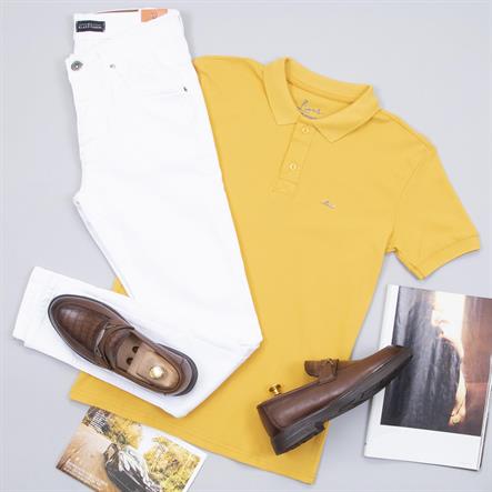 Sarı Polo Yaka Tişört Pantolon Ayakkabı Kombin