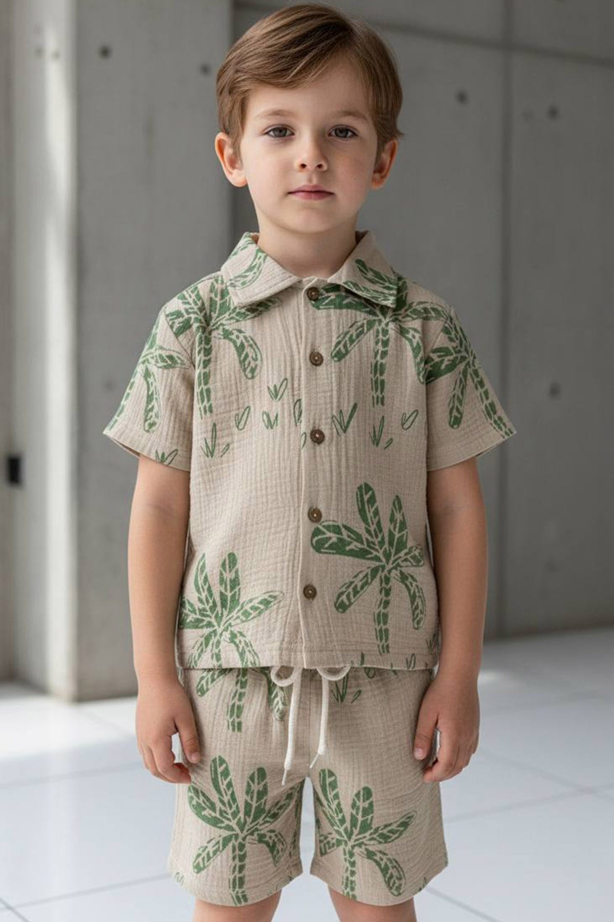 Palmiye Desenli Müslin Takım