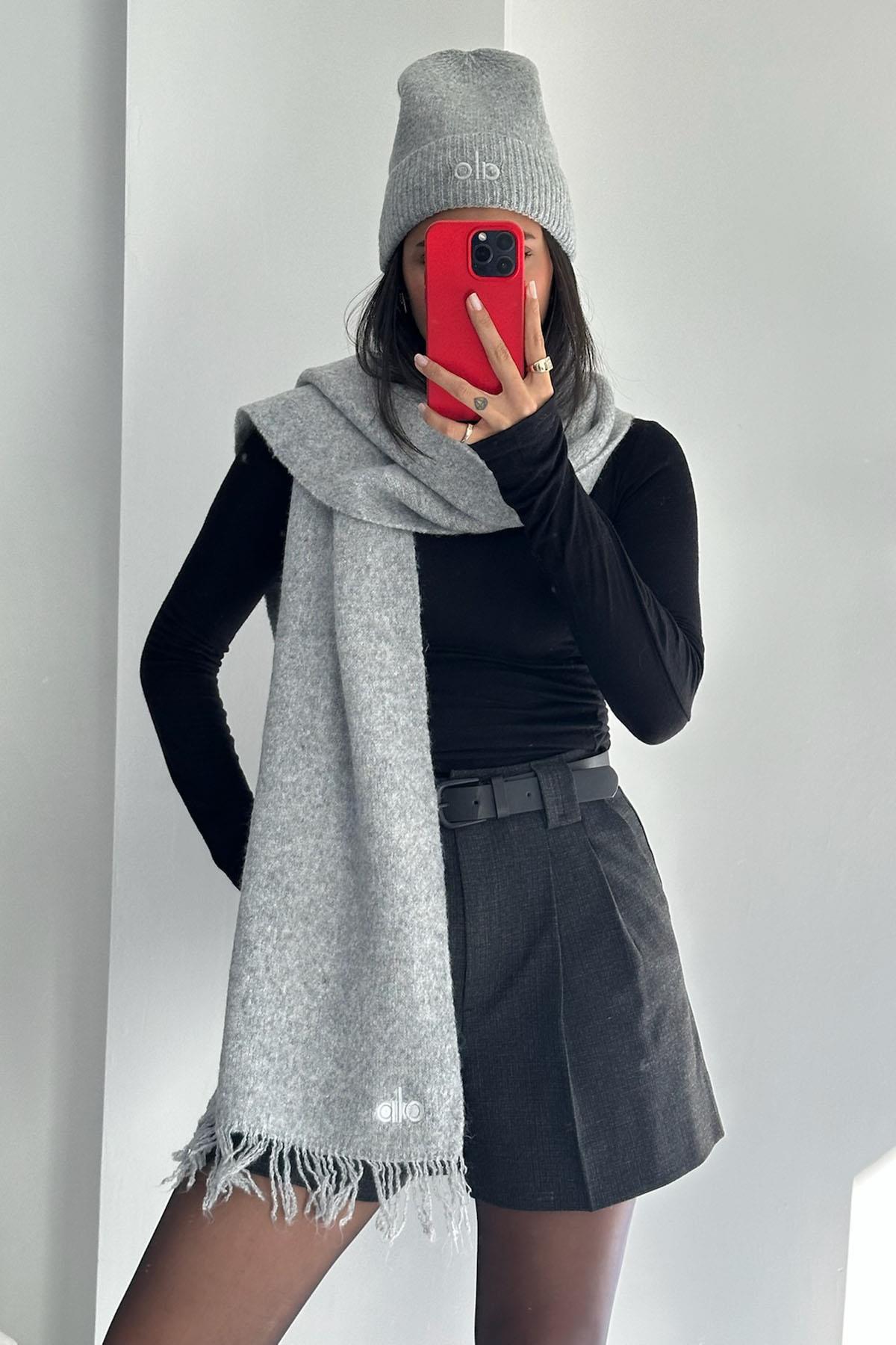 Logo Detaylı Gri Atkı-Bere