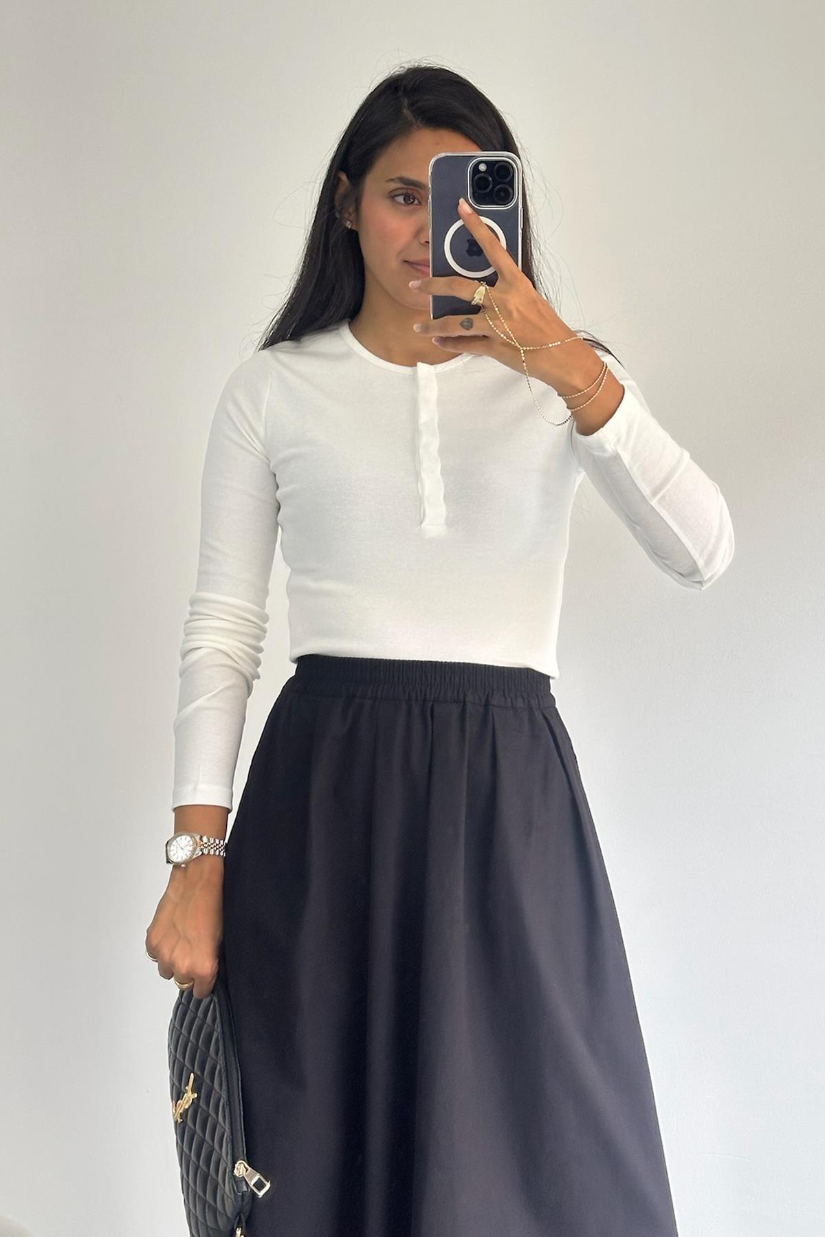  Uzun Kollu Çıtçıt Düğmeli Beyaz Top